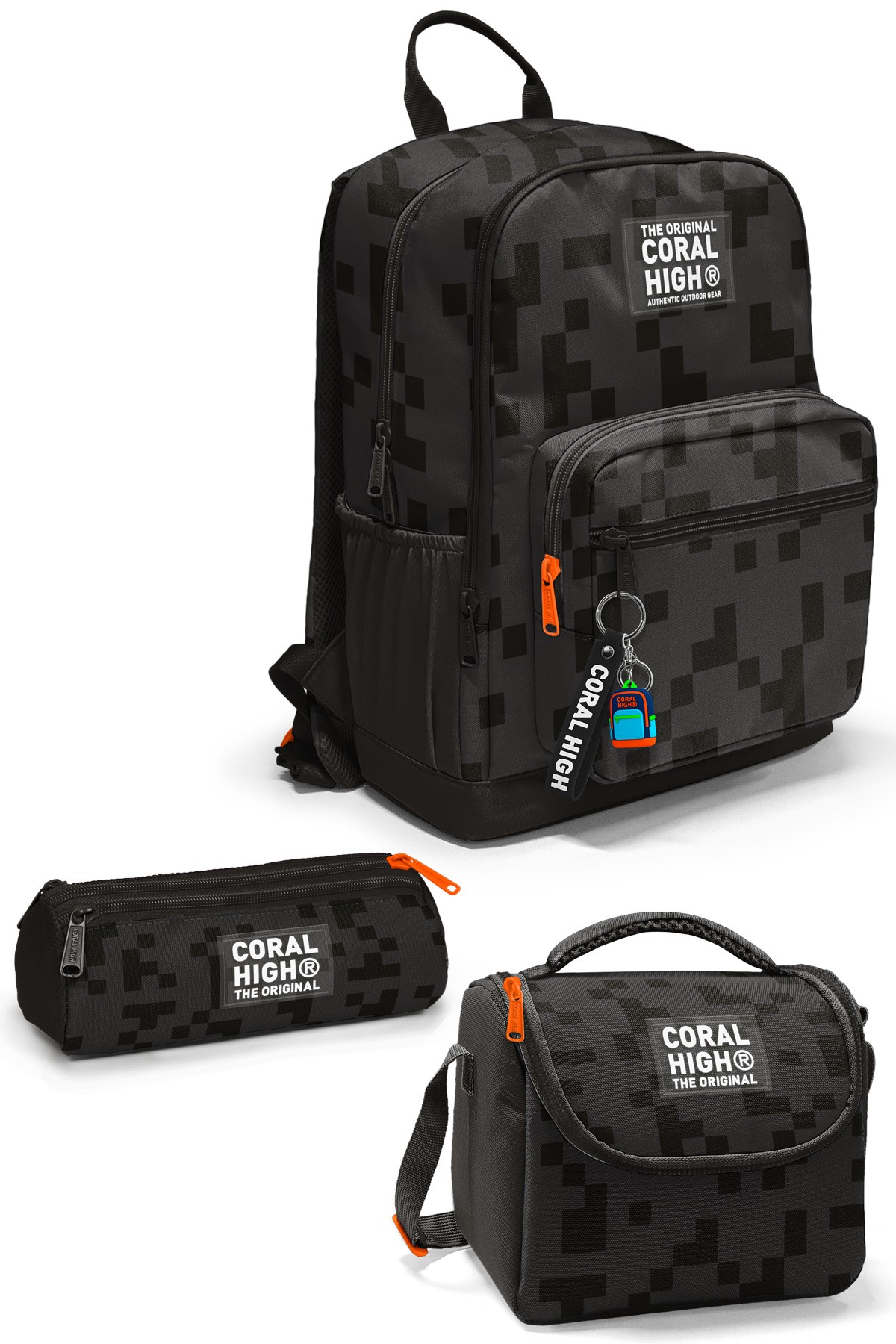 Coral High Siyah Blok Desenli 3’lü Okul Çanta Seti SET0123694
