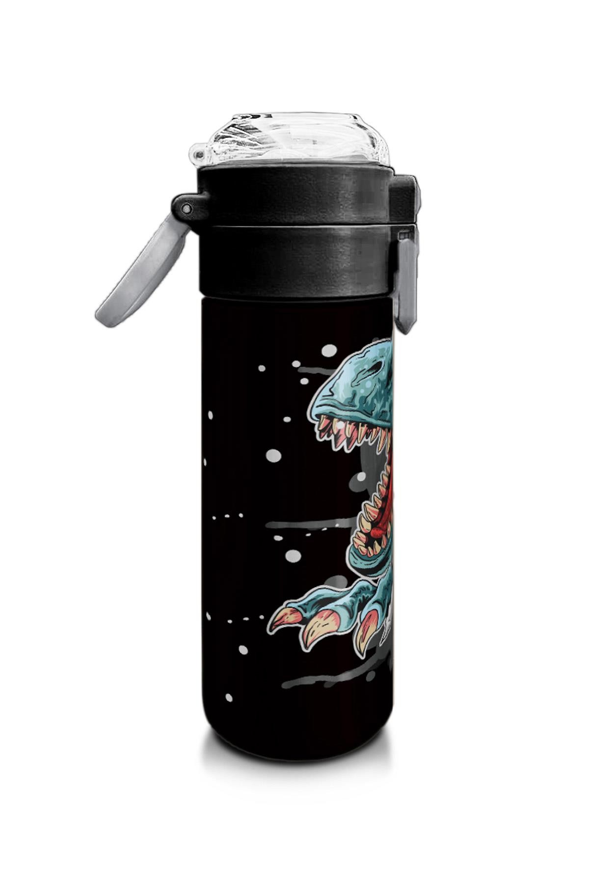 Coral High Kids Koyu Gri Siyah Dinozor Desenli Pipetli ve Direkt İçim Çelik Termos 500 ml 31822