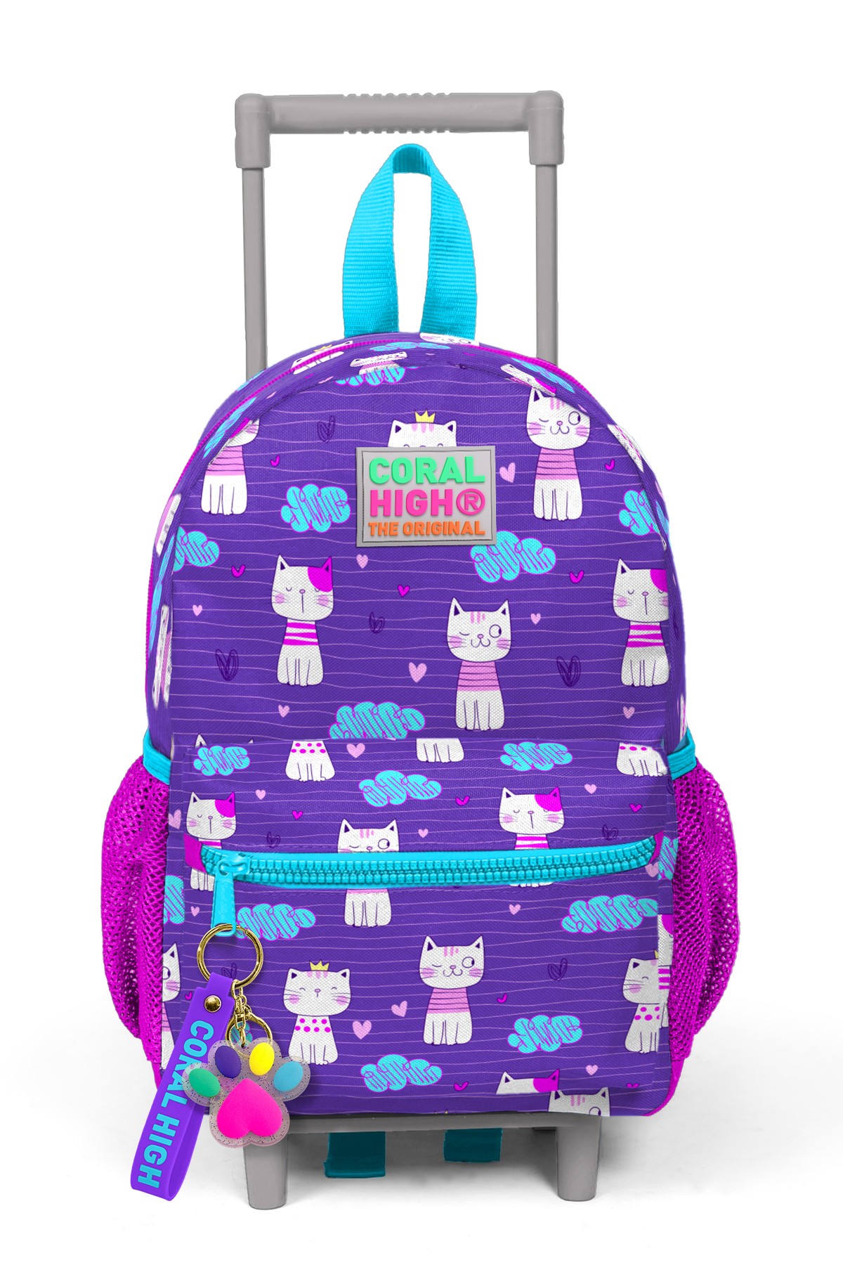 Minik Yuva Çekçekli Sırt Çantası Mor Pembe Kedi Desenli İki Bölmeli  24002