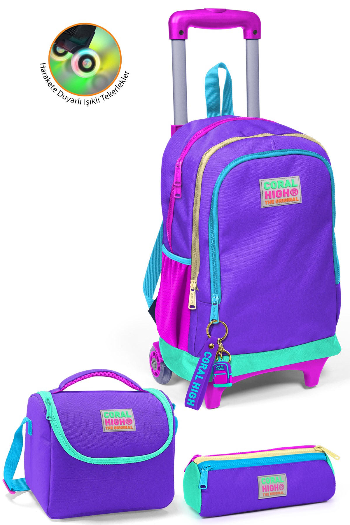 Coral High Kids Mor Renk Detaylı 3'lü Çanta Seti SET0123934