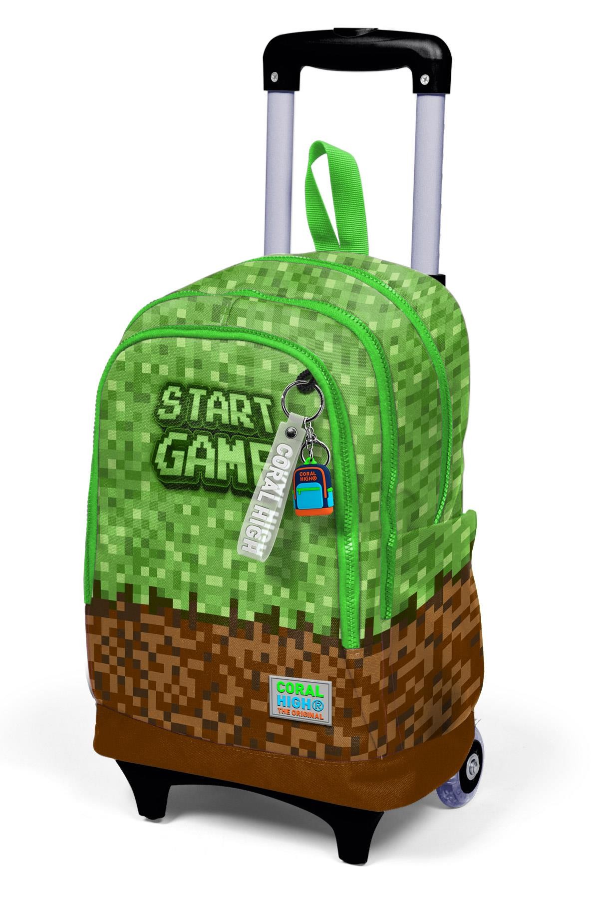 Coral High Kids Yeşil Kahverengi High Craft Desenli Üç Bölmeli Çekçekli Okul Sırt Çantası 23976