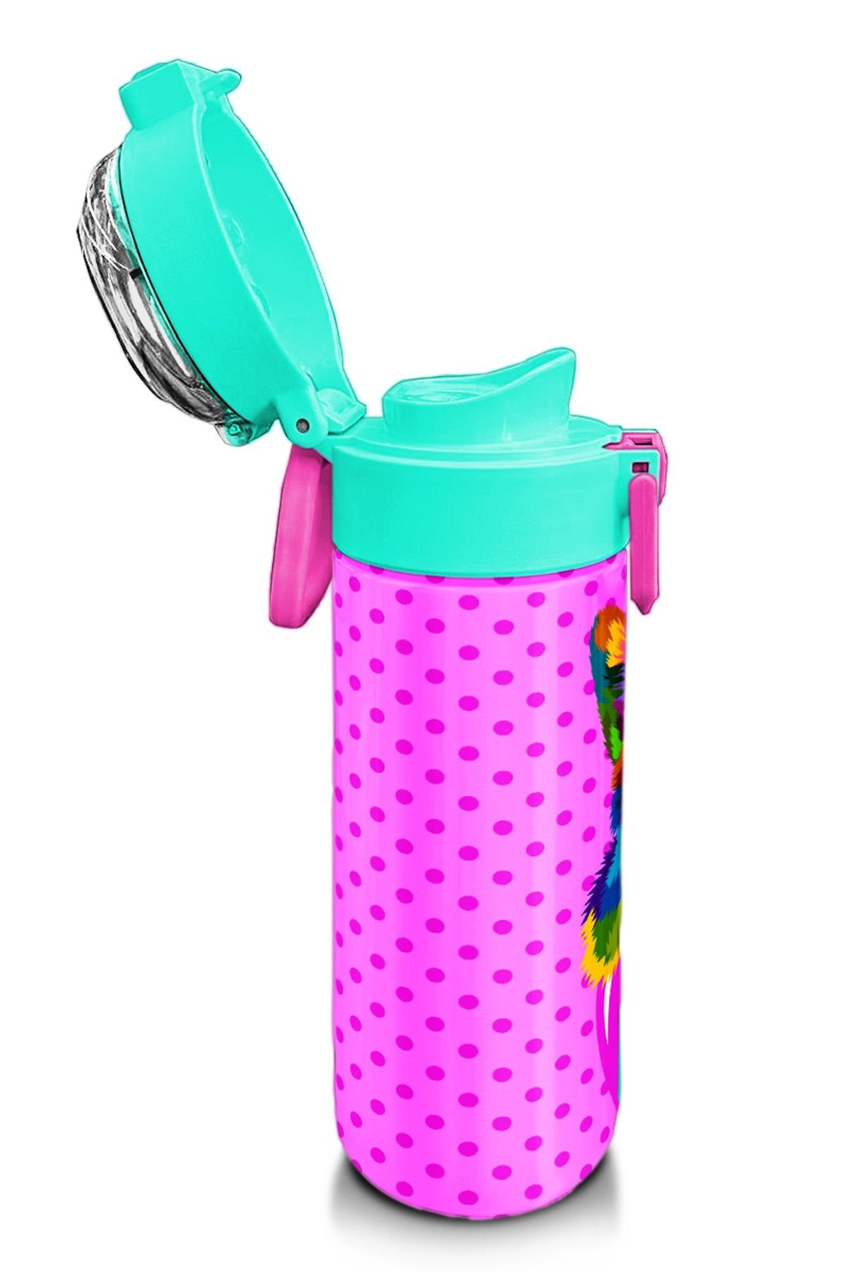 Coral High Kids Pembe Mavi Kedi Desenli Pipetli ve Direkt İçim Çelik Termos 500 ml 31842