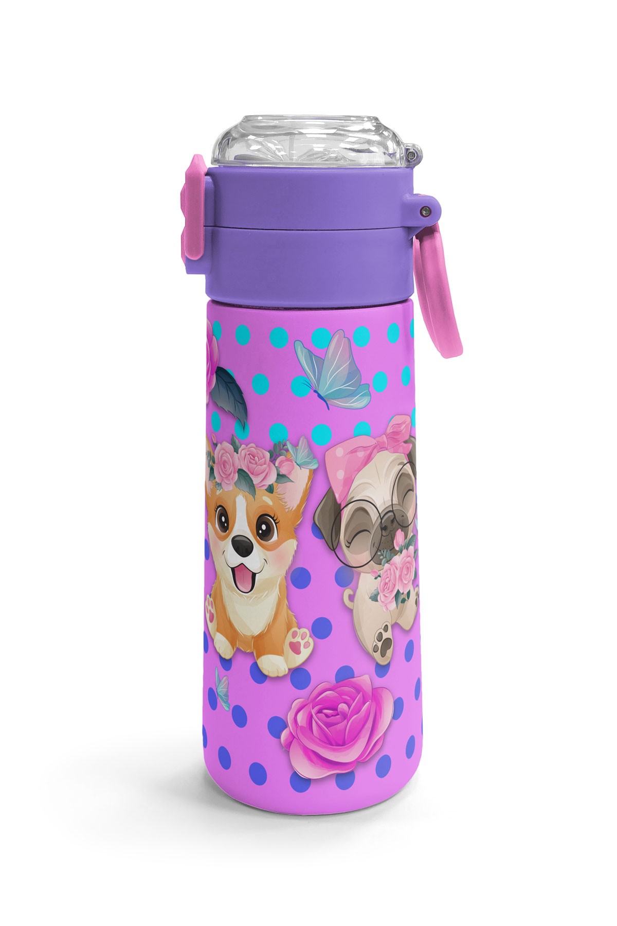 Coral High Kids Pembe Köpek Desenli Pipetli ve Direkt İçim Çelik Termos 500 ml 31951