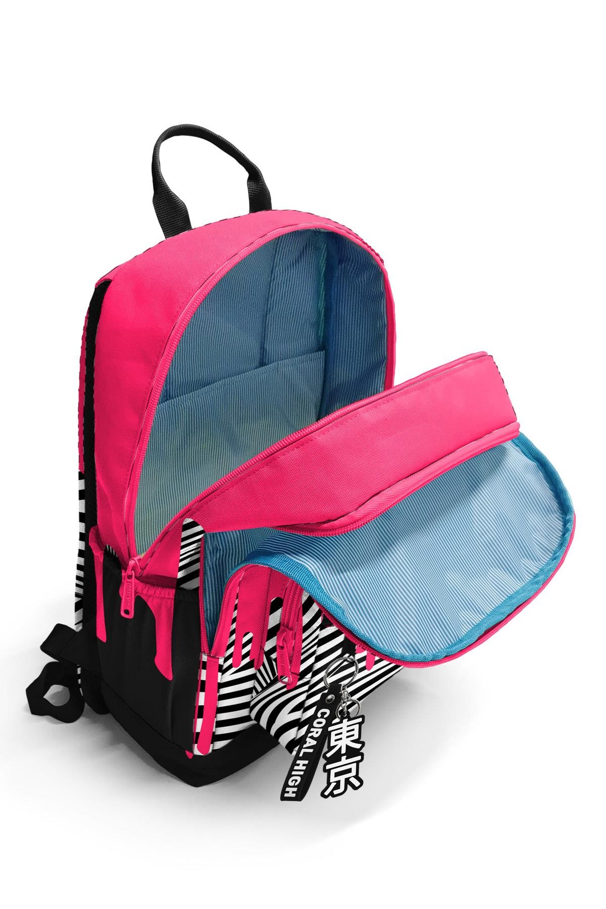 Coral High Pembe Siyah Beyaz Desenli Okul Sırt Çantası 23678