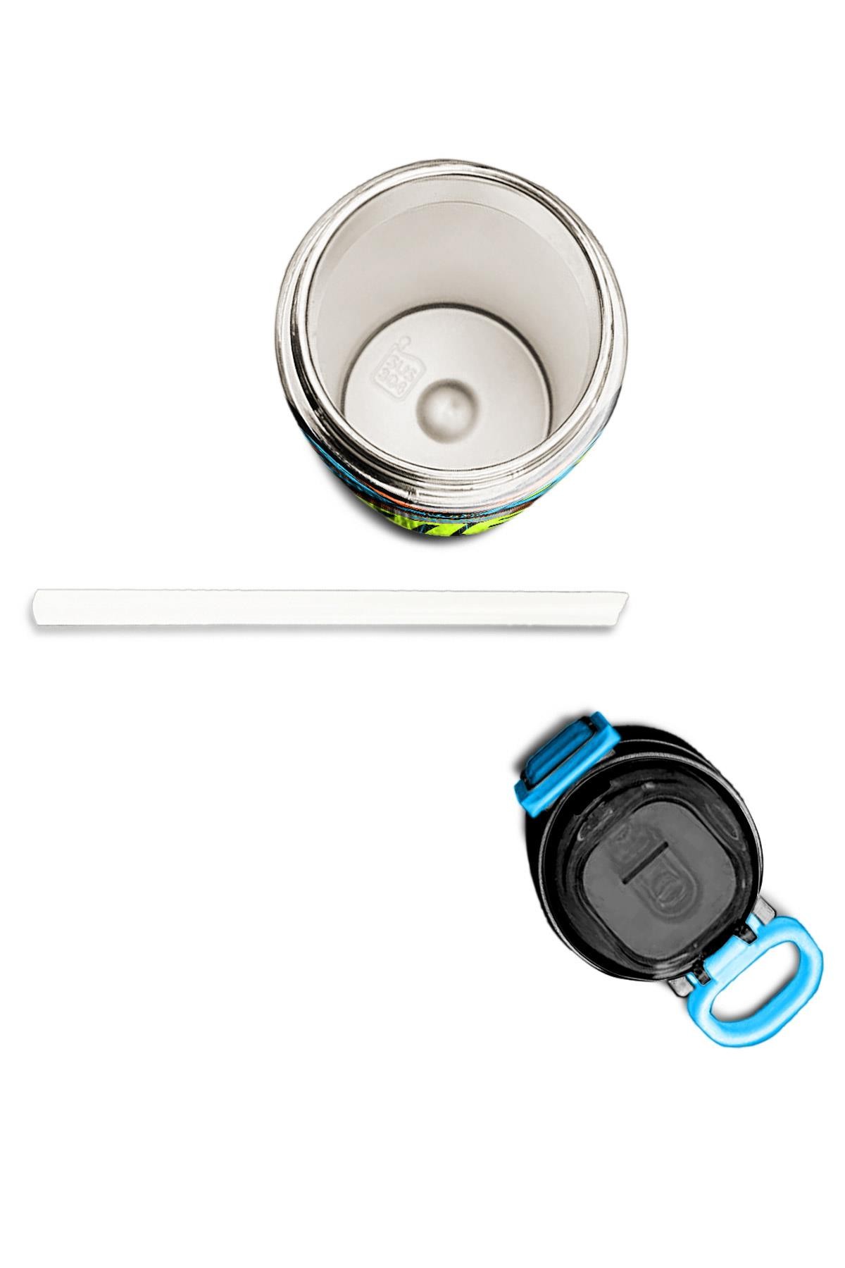 Coral High Kids Gri Turuncu Gamer Desenli Pipetli ve Direkt İçim Çelik Termos 500 ml 31947