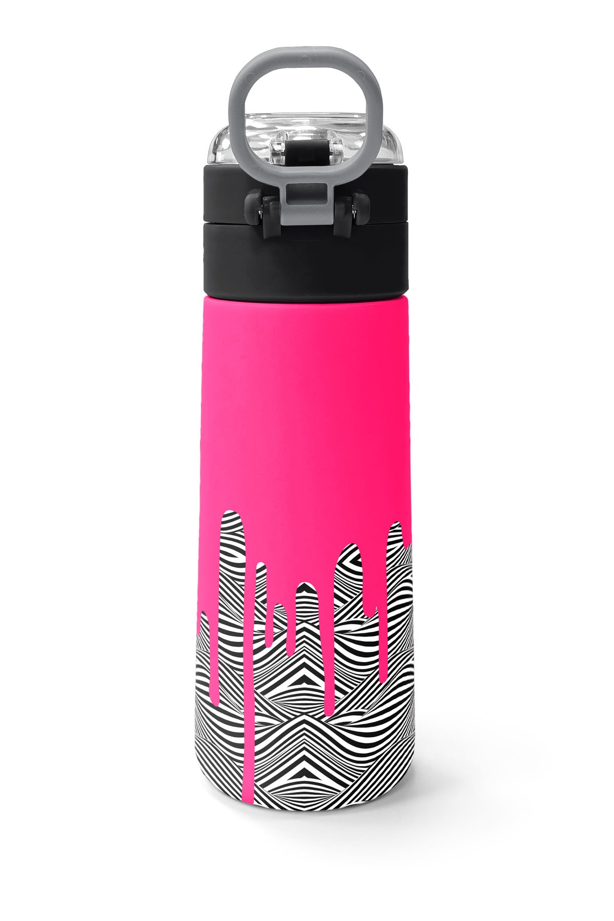 Coral High Kids Pembe Siyah Beyaz Desenli Pipetli ve Direkt İçim Çelik Termos 500 ml 31878