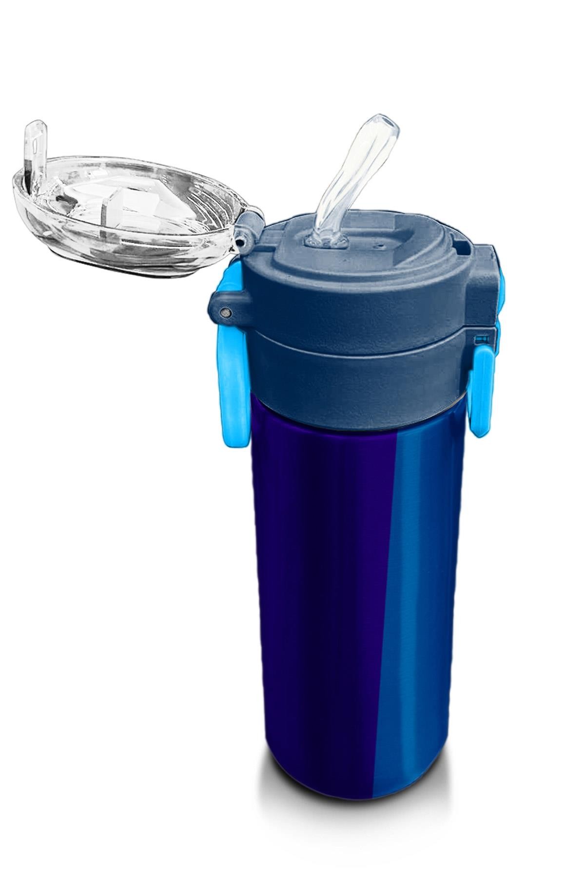 Coral High Kids Lacivert Mavi Çizgili Pipetli ve Direkt İçim Çelik Termos 500 ml 31997