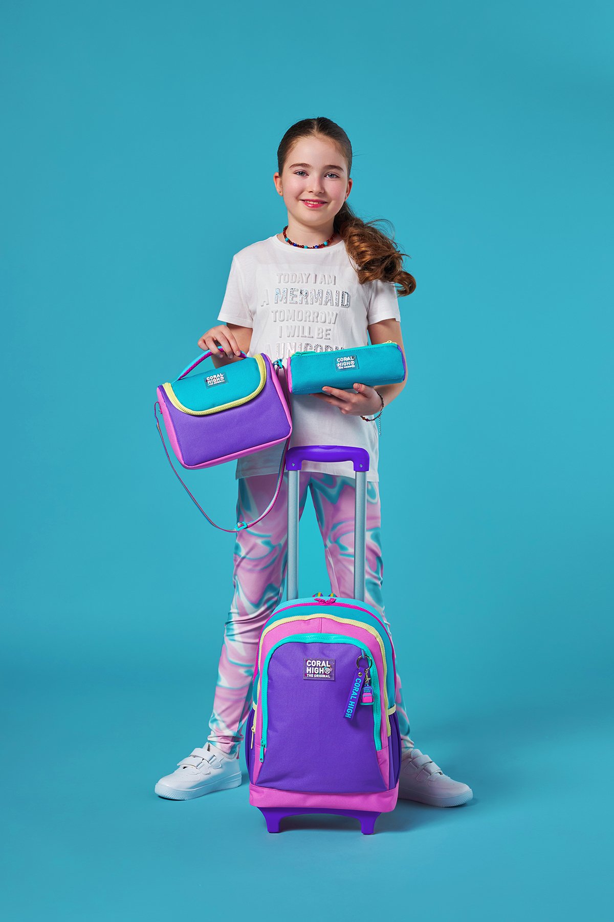 Coral High Kids Pembe Pastel Renkli Üç Bölmeli Çekçekli 3'lü Çanta Seti SET0123959