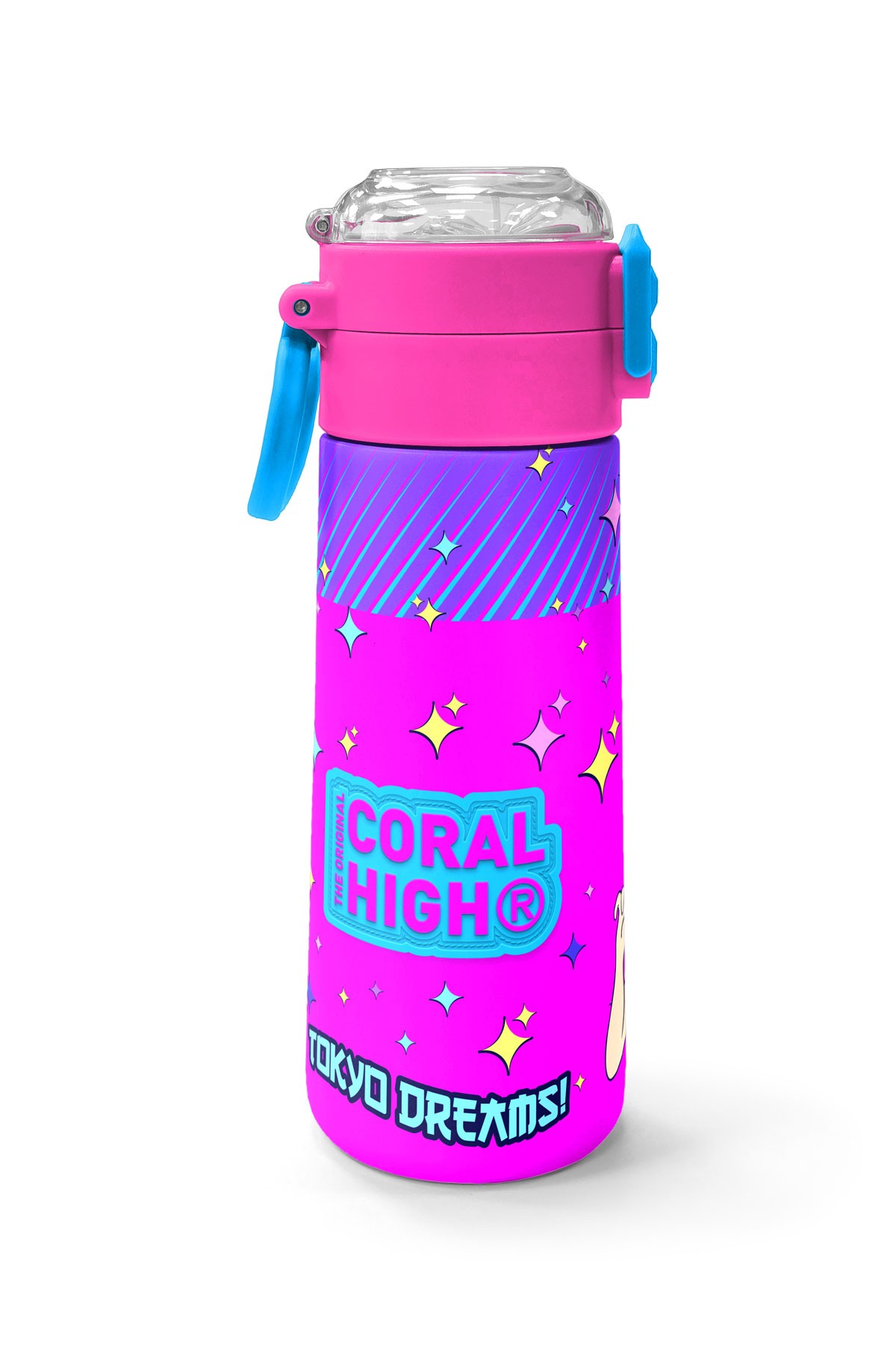 Coral High Kids Mor Pembe Mavi K-PopDesenli Pipetli ve Direkt İçim Çelik Termos 500 ml 31831