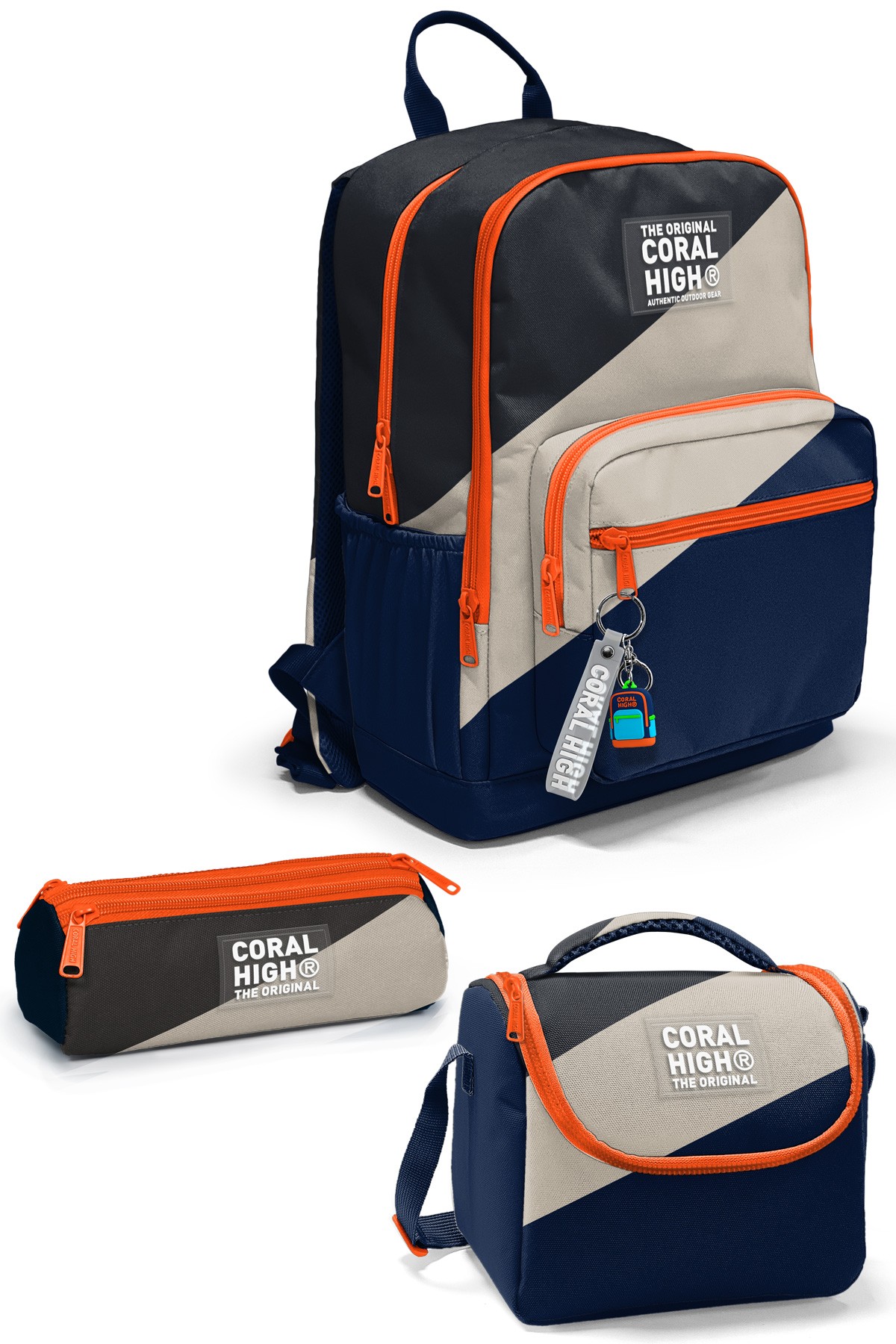 Coral High Lacivert Koyu Gri Bej Renkli 3’lü Okul Çanta Seti SET0123693