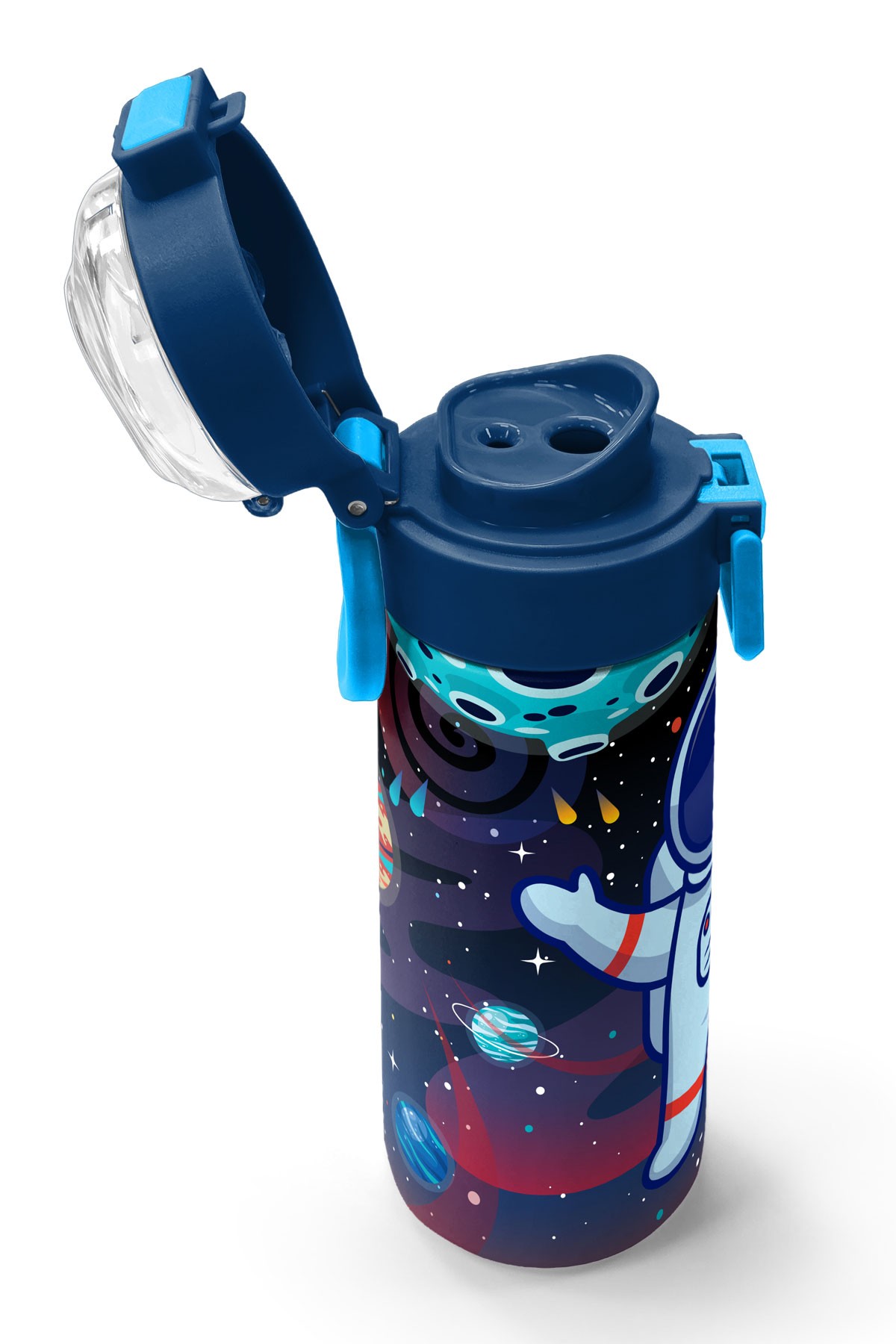 Coral High Kids Saks Mavi Astronot Desenli Pipetli ve Direkt İçim Çelik Termos 500 ml 31933
