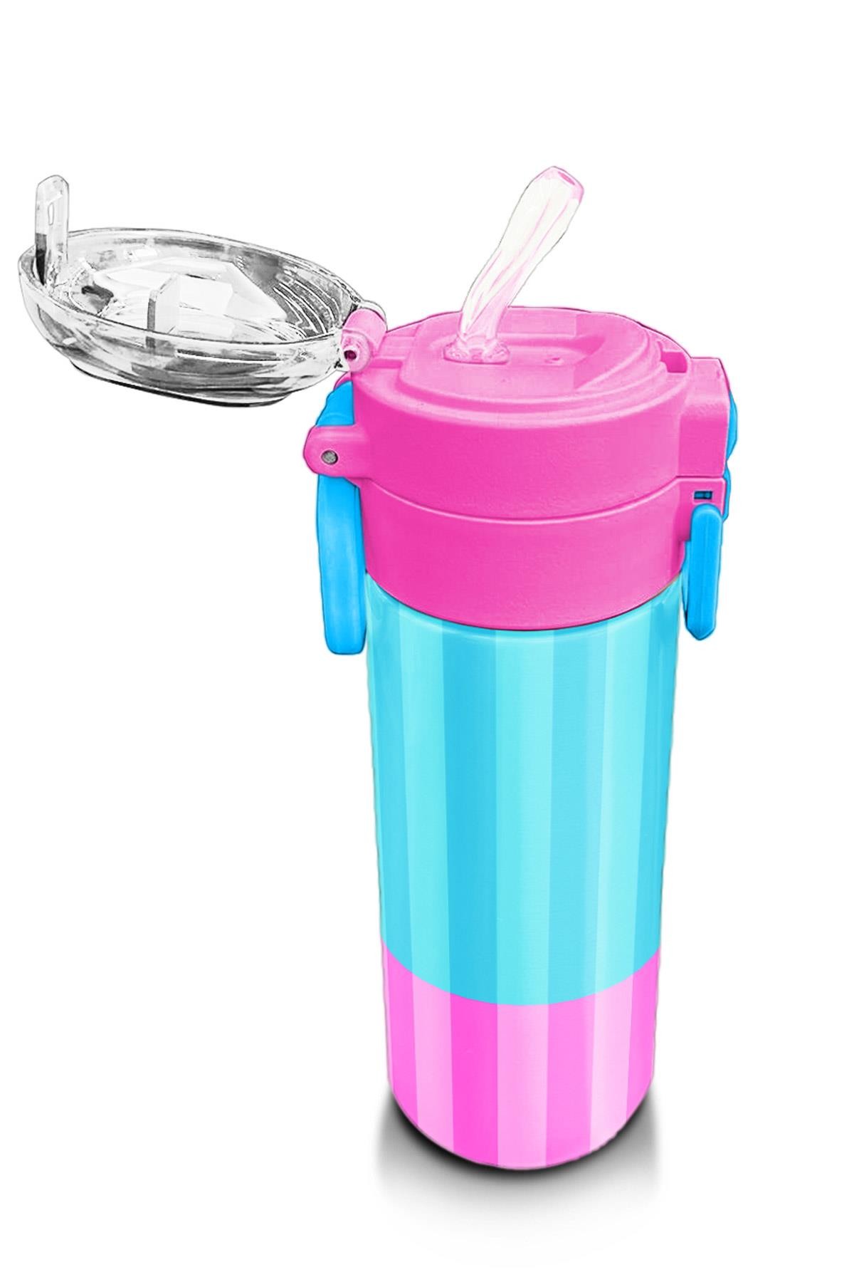Coral High Kids Renkli Çizgili Desenli Pipetli ve Direkt İçim Çelik Termos 500 ml 31987