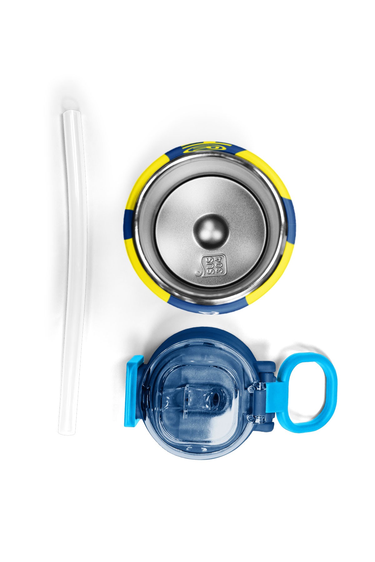 Coral High Kids Sarı Lacivert Çubuklu Pipetli ve Direkt İçim Çelik Termos 500 ml 31791