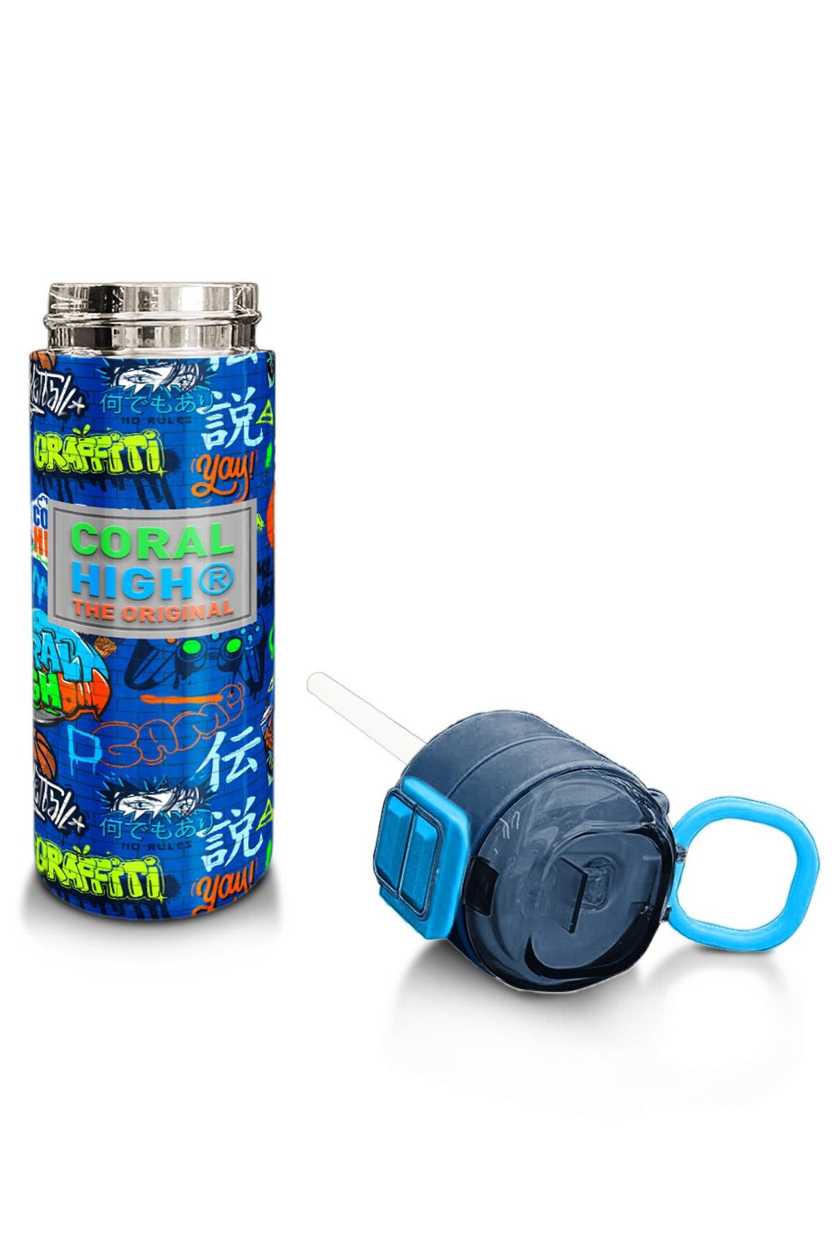 Coral High Kids Saks Grafiti Desenli Pipetli ve Direkt İçim Çelik Termos 500 ml 31968