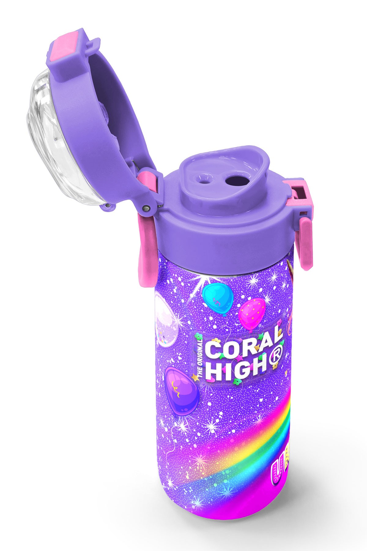 Coral High Kids Mor Unicorn Desenli Pipetli ve Direkt İçim Çelik Termos 500 ml 31837