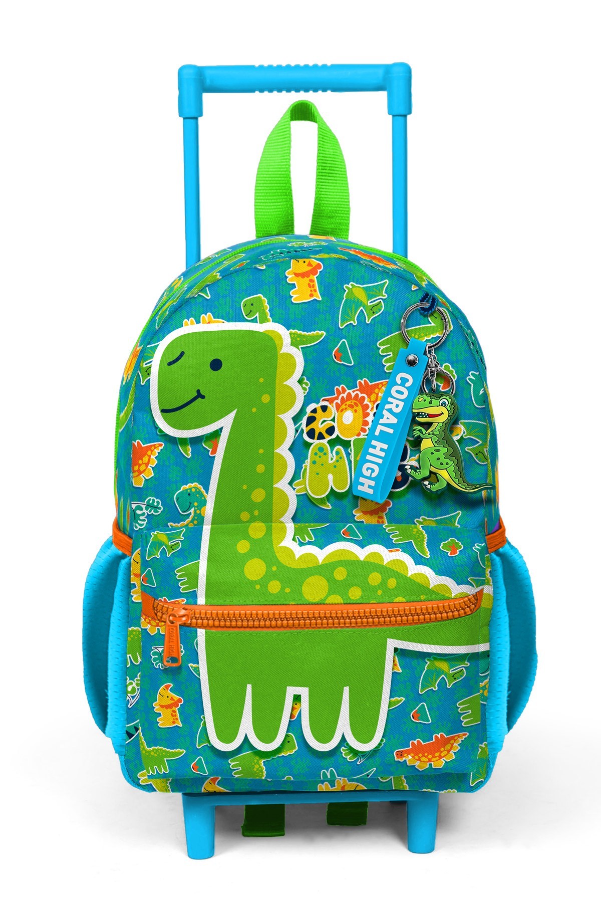 Coral High Kids  Minik Yuva Çekçekli Sırt Çantası Mavi Yeşil Dinozor Desenli İki Bölmeli 24070