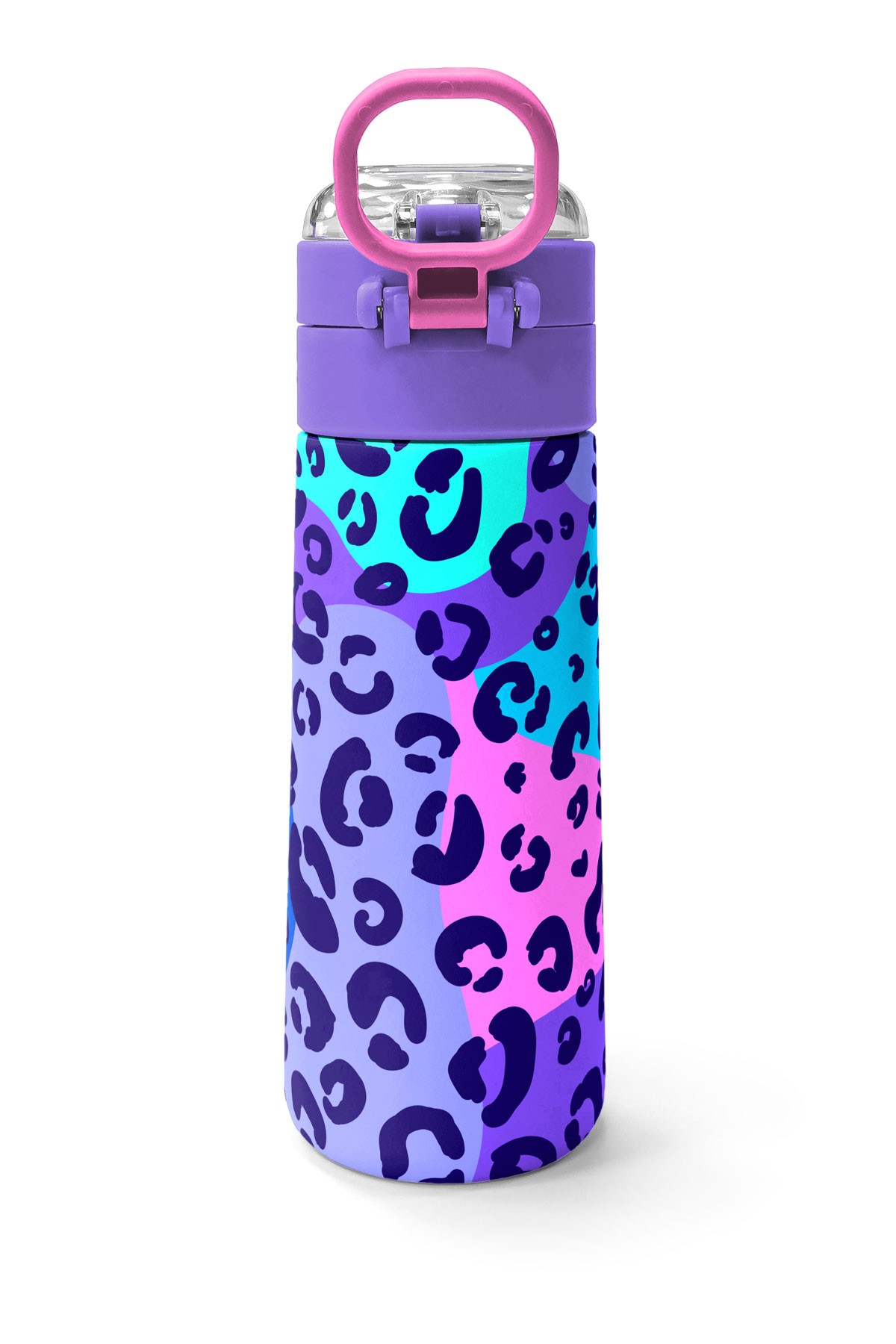 Coral High Kids Mor Leopar Desenli Pipetli ve Direkt İçim Çelik Termos 500 ml 31846