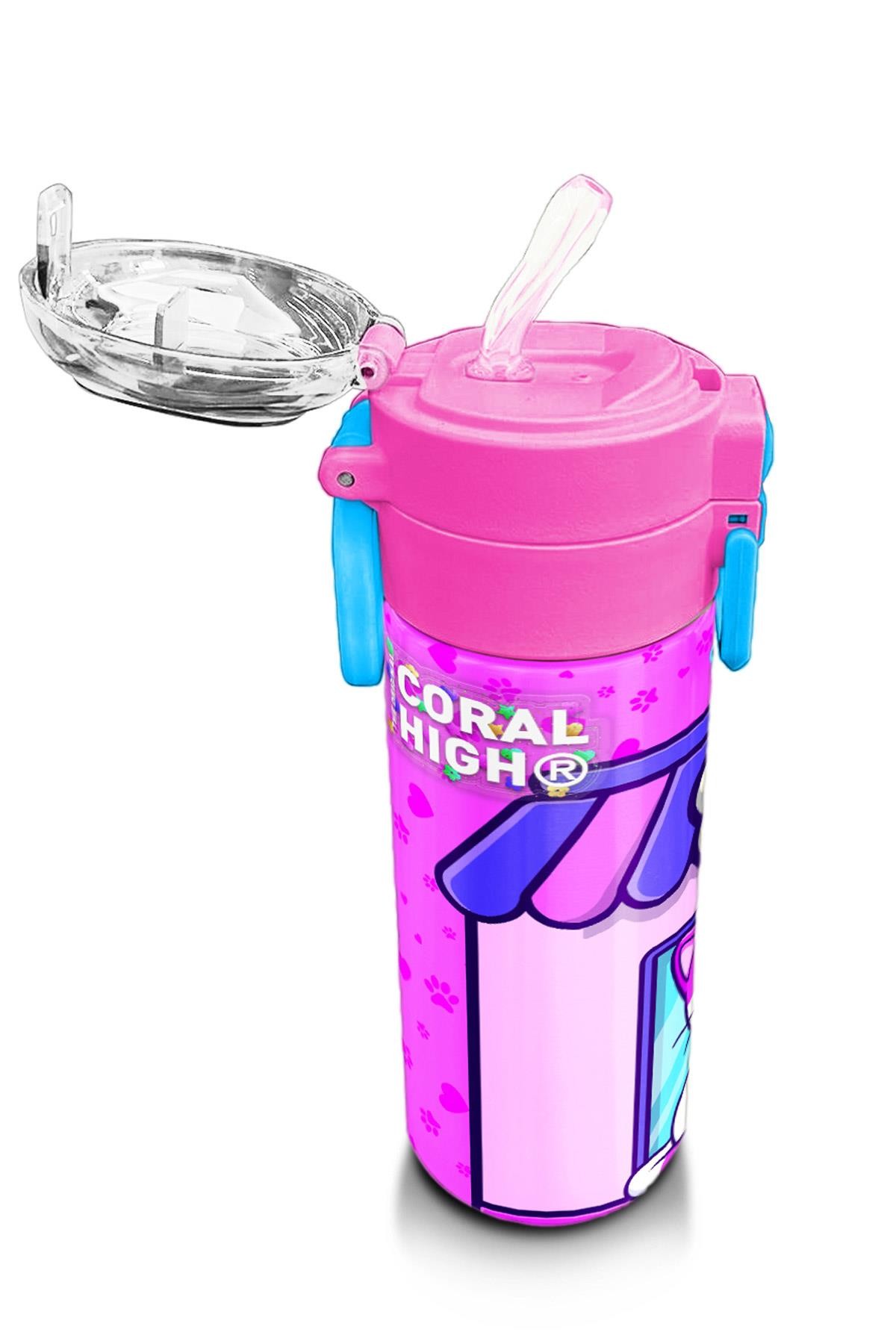 Coral High Kids Kedi Köpek Desenli Pipetli ve Direkt İçim Çelik Termos 500 ml 31810