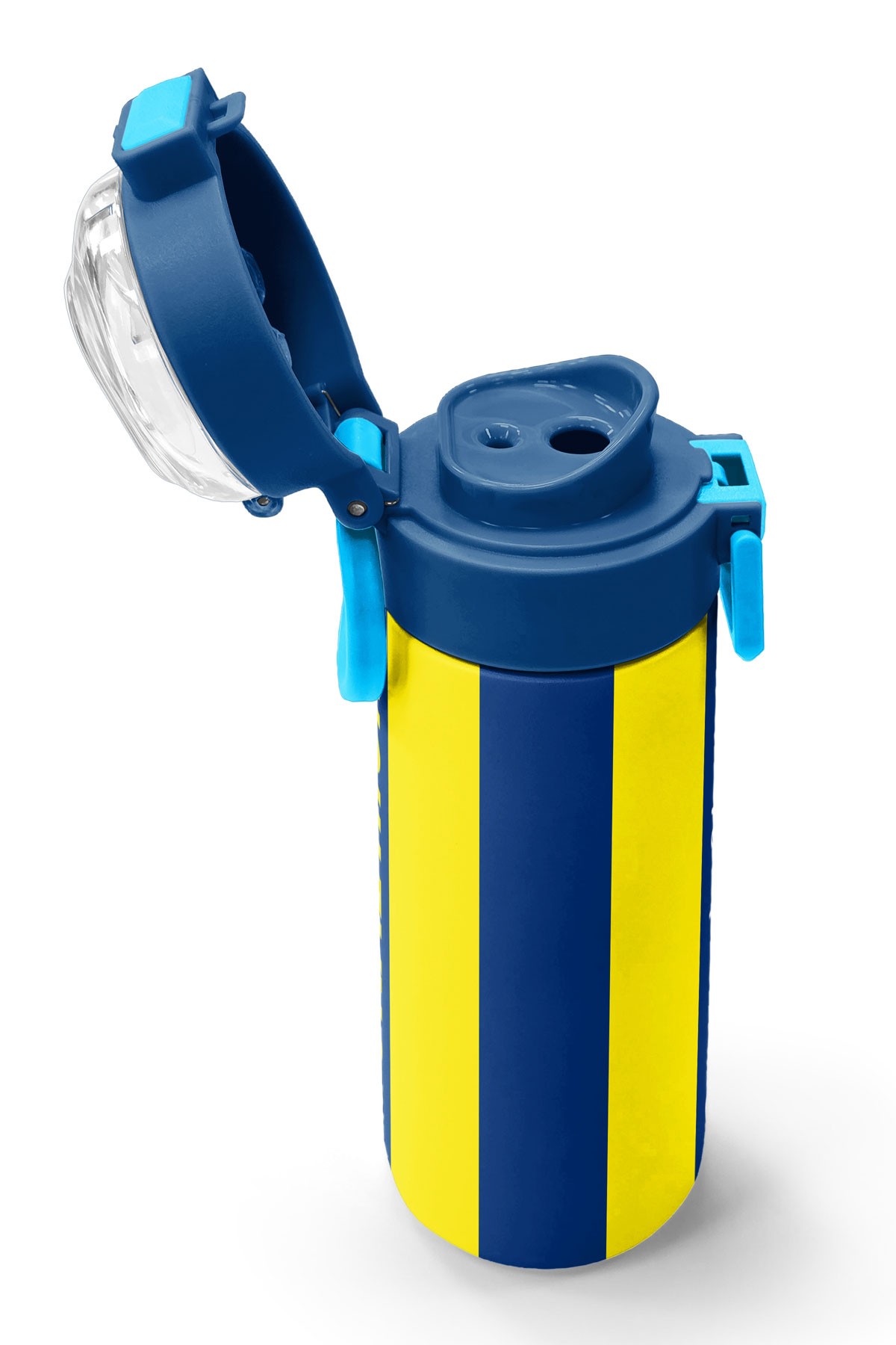 Coral High Kids Sarı Lacivert Çubuklu Pipetli ve Direkt İçim Çelik Termos 500 ml 31791