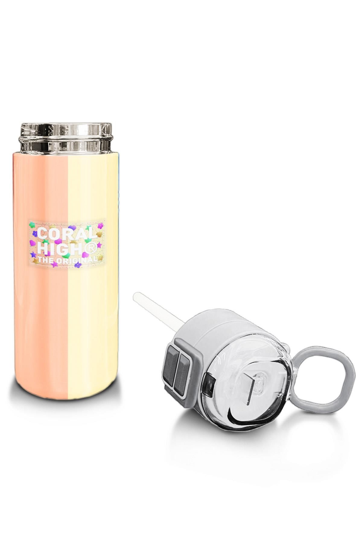 Coral High Kids Renkli Çizgili Desenli Pipetli ve Direkt İçim Çelik Termos 500 ml 31880