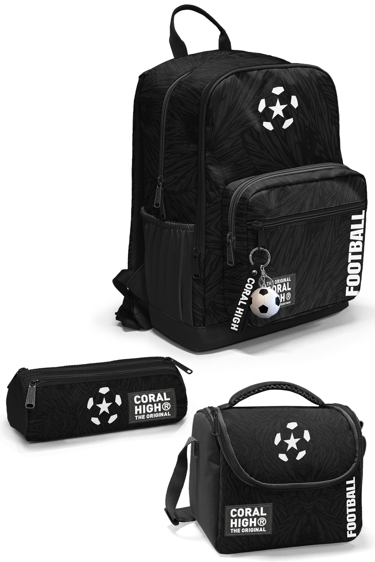 Coral High  Siyah Futbol Desenli 3 lü Okul Çanta Seti SET0123698