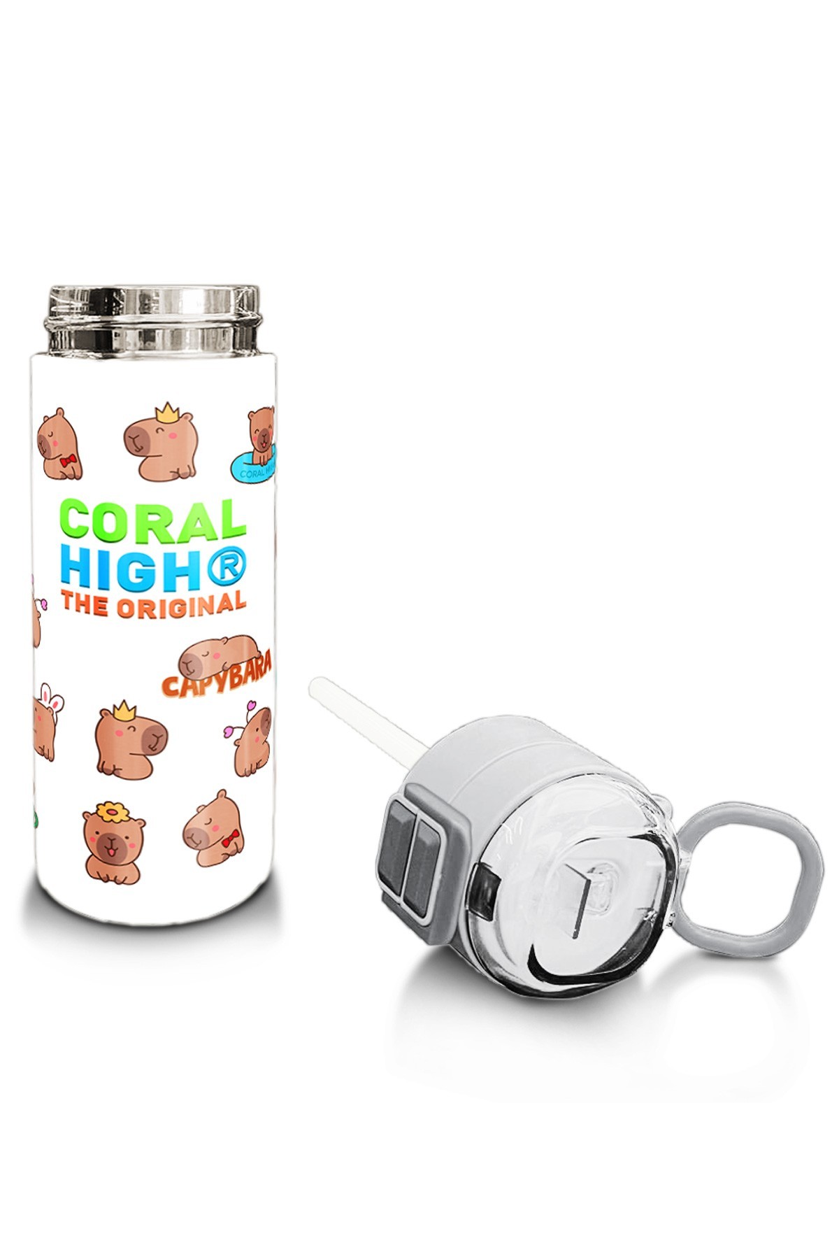 Coral High Kids Capybara Desenli Pipetli ve Direkt İçim Çelik Termos 500 ml 31794