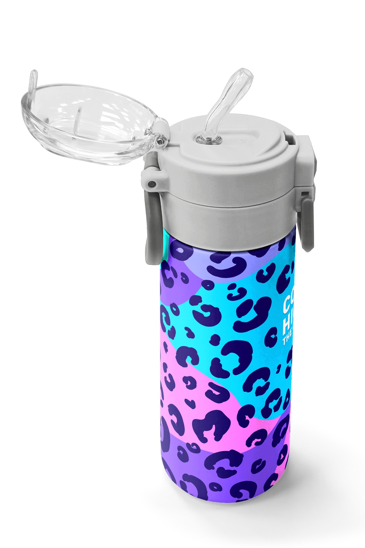 Coral High Kids Mor Leopar Desenli Pipetli ve Direkt İçim Çelik Termos 500 ml 31846