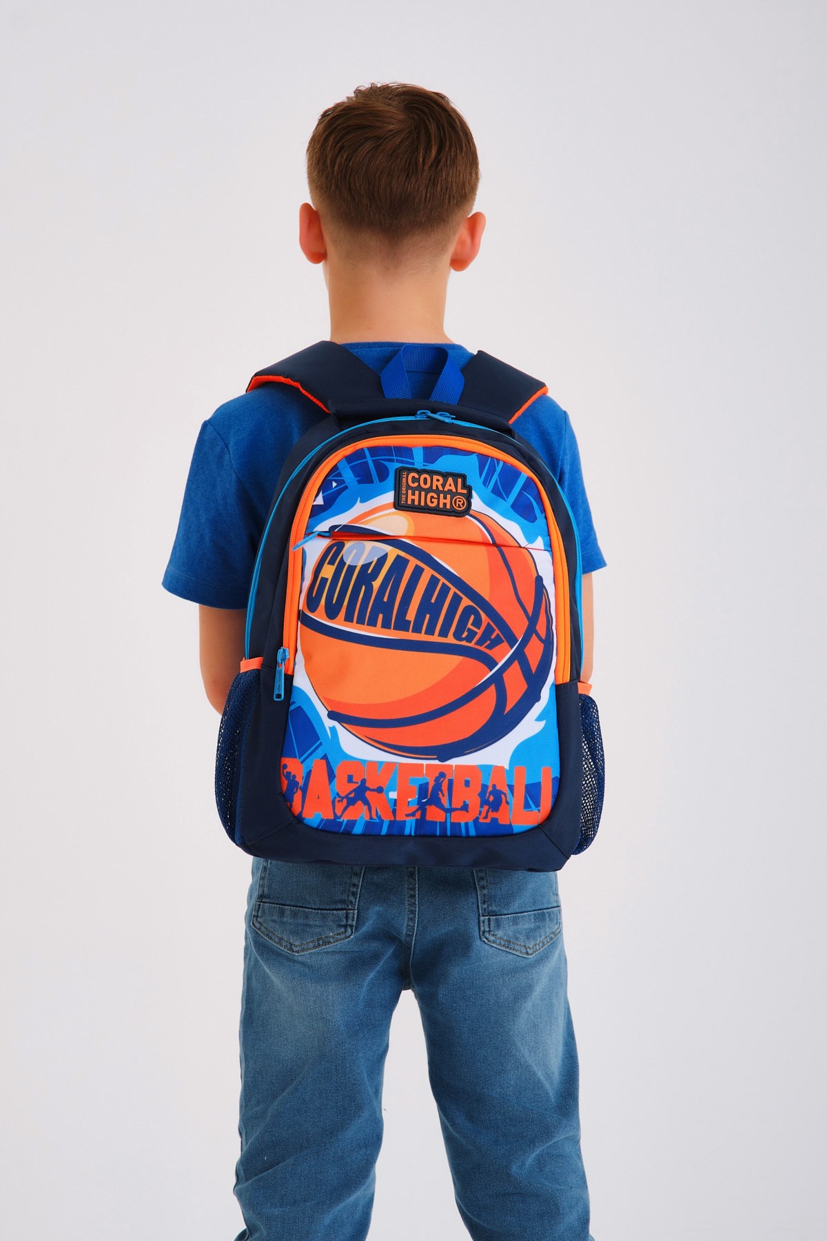 Coral High Kids Lacivert Mavi Basketbol Desenli Üç Bölmeli Okul Sırt Çantası 14405