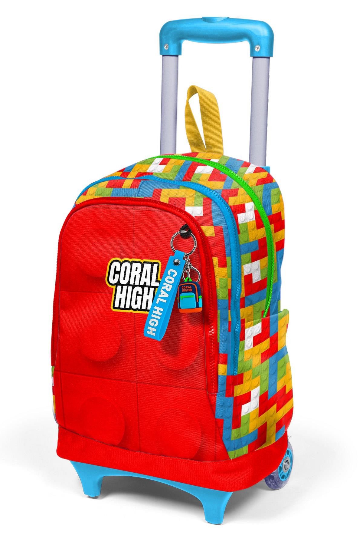 Coral High Kids Renkli Blok Desenli Üç Bölmeli Çekçekli Okul Sırt Çantası 23975