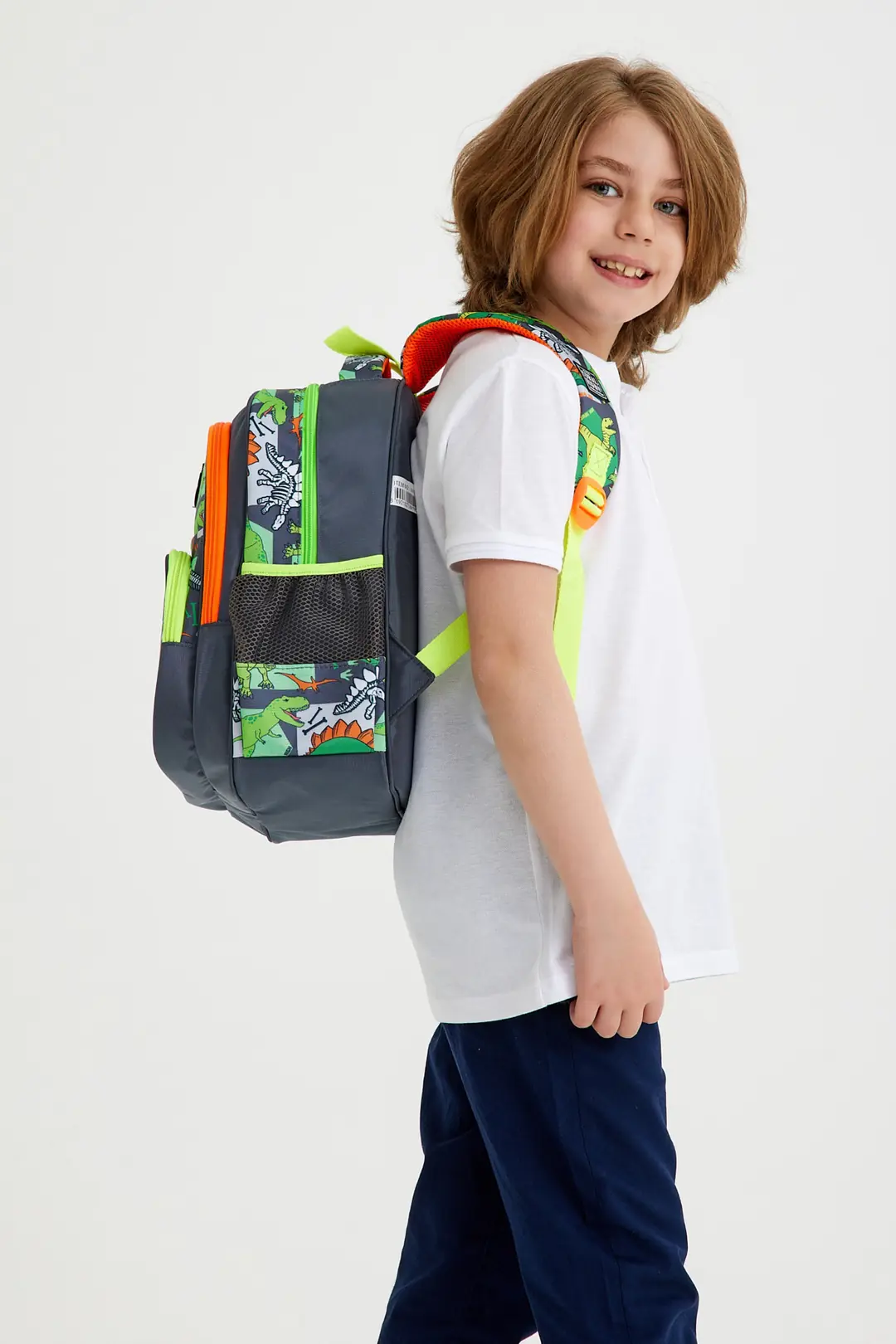 Coral High Kids Gray Green Dinosaur Patterned Three Compartment