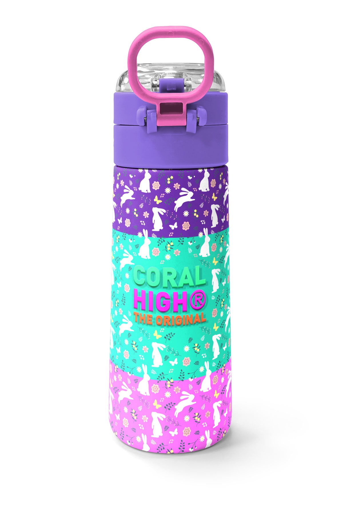 Coral High Kids Mor Pembe Bisikletli Kız Desenli Pipetli ve Direkt İçim Çelik Termos 500 ml 31797