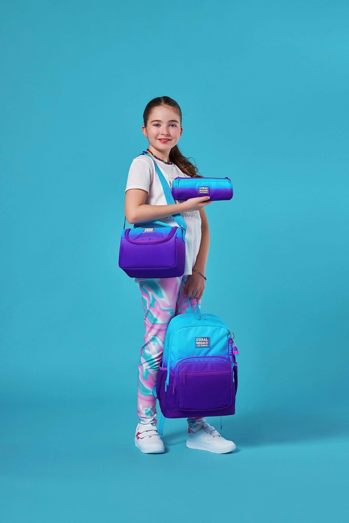 Coral High Kids Turkuaz Mor Renk Geçişli 3’lü Okul Çanta Seti SET0123763