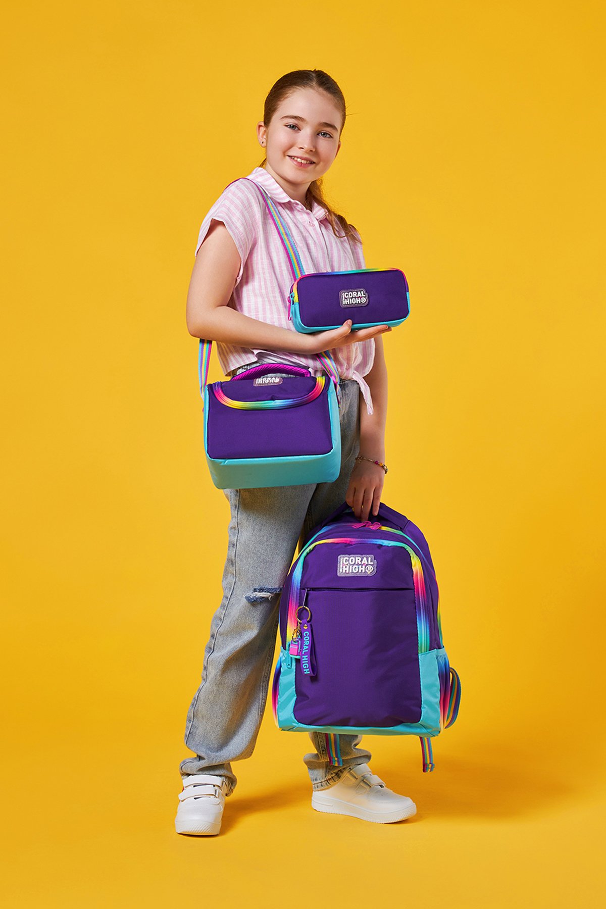 Coral High Kids Rainbow Fermuarlı Mor 3’lü Okul Çanta Seti SET0123662