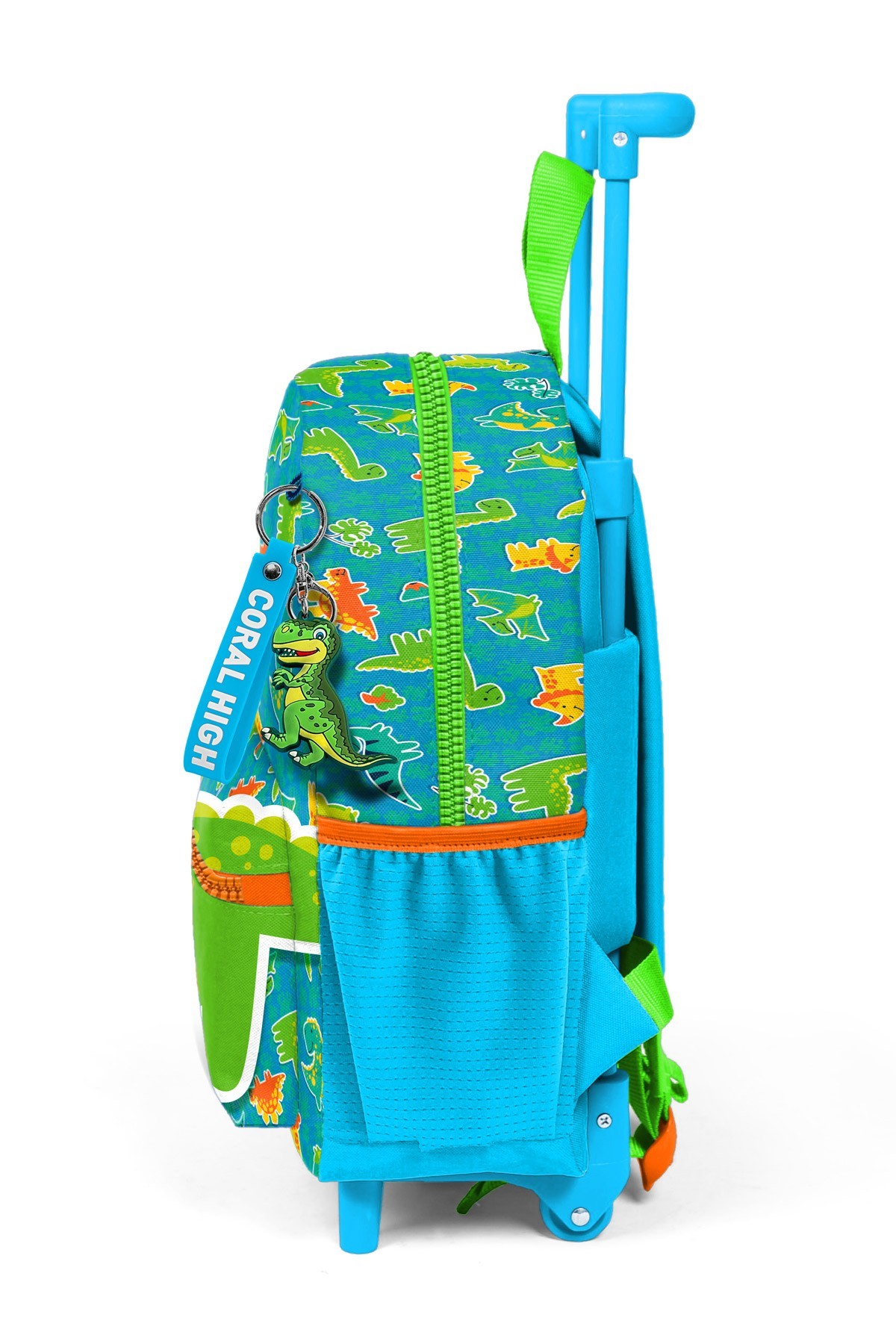 Coral High Kids  Minik Yuva Çekçekli Sırt Çantası Mavi Yeşil Dinozor Desenli İki Bölmeli 24070