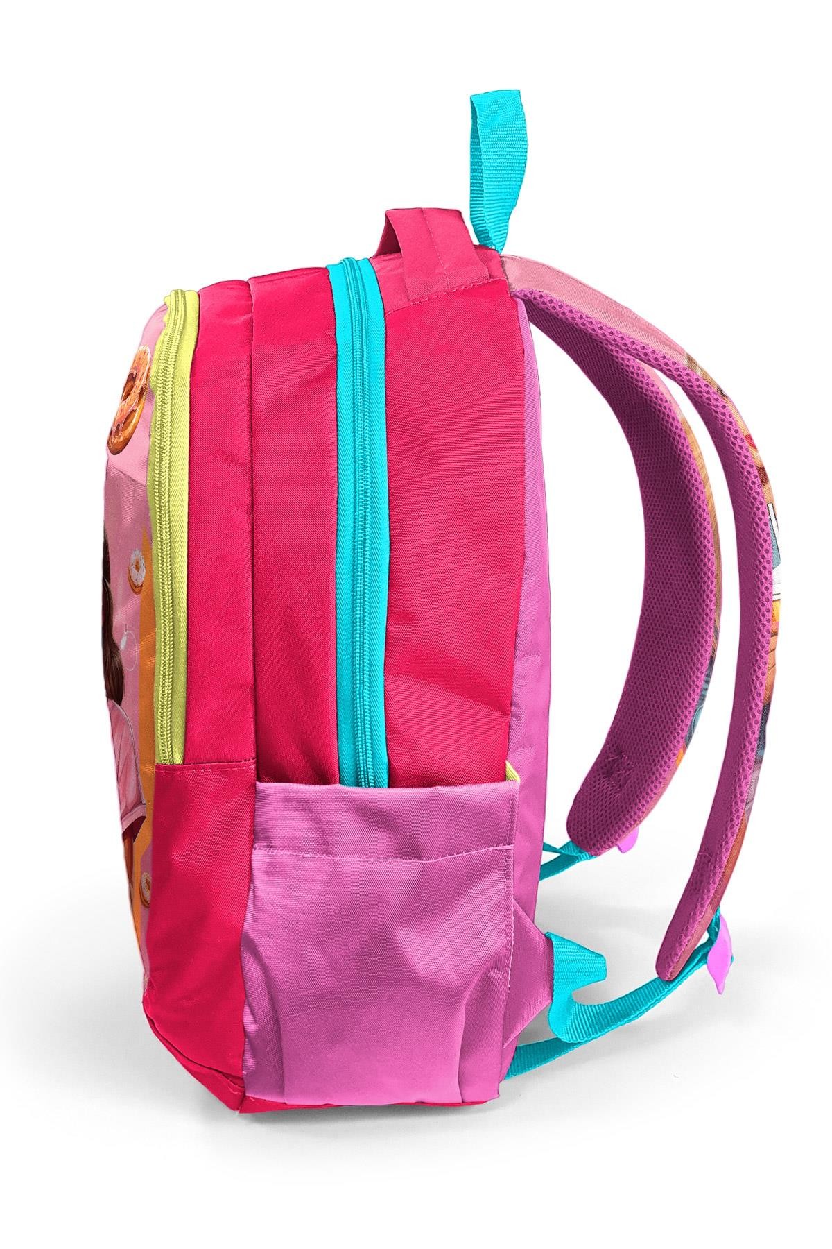 Coral High Kids Pembe Neon Mercan Fashion Girl Desenli Üç Bölmeli Okul Sırt Çantası 23669