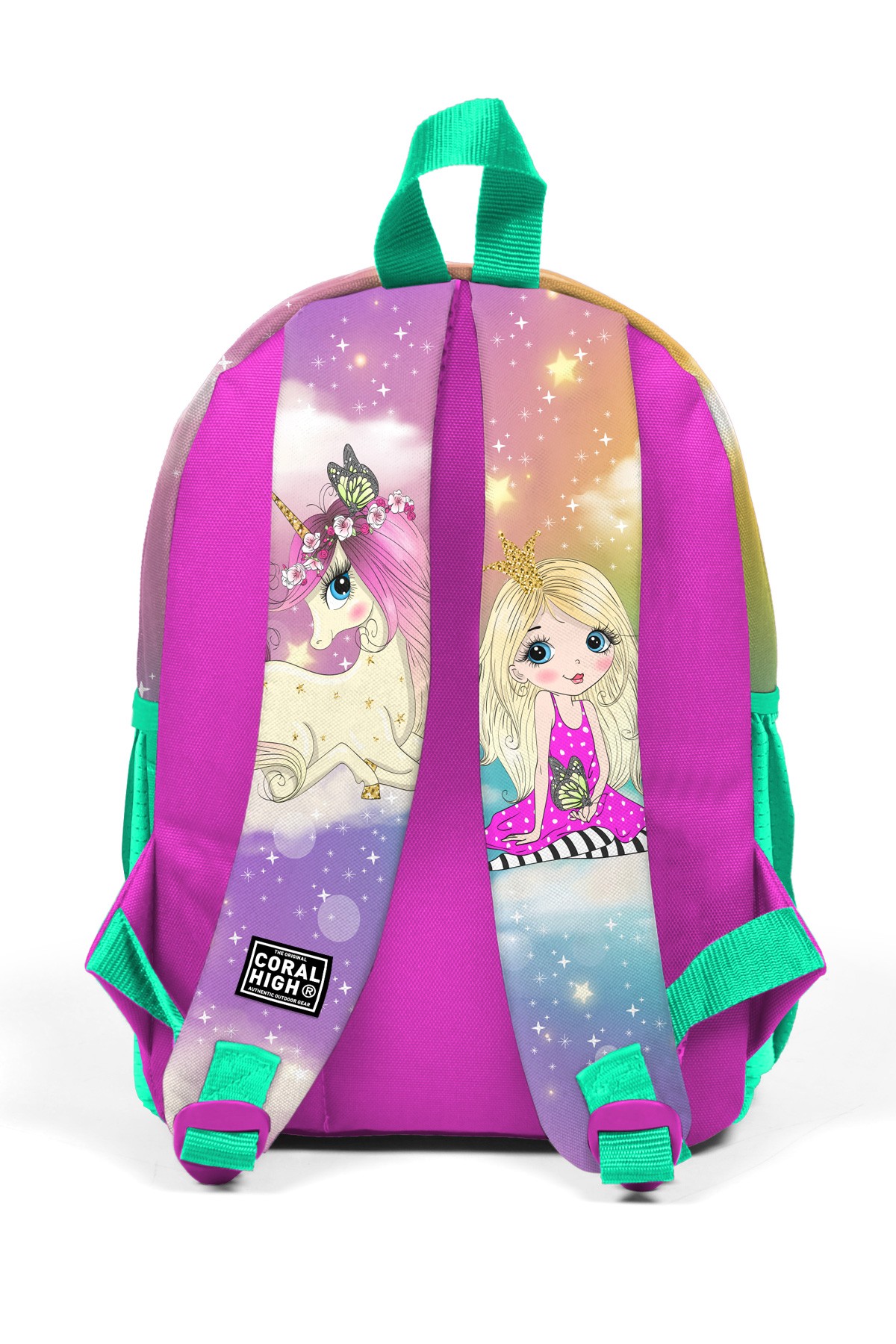 Minik Yuva Sırt Çantası Pembe Su Yeşili Unicornlu Kız Desenli İki Bölmeli 23533
