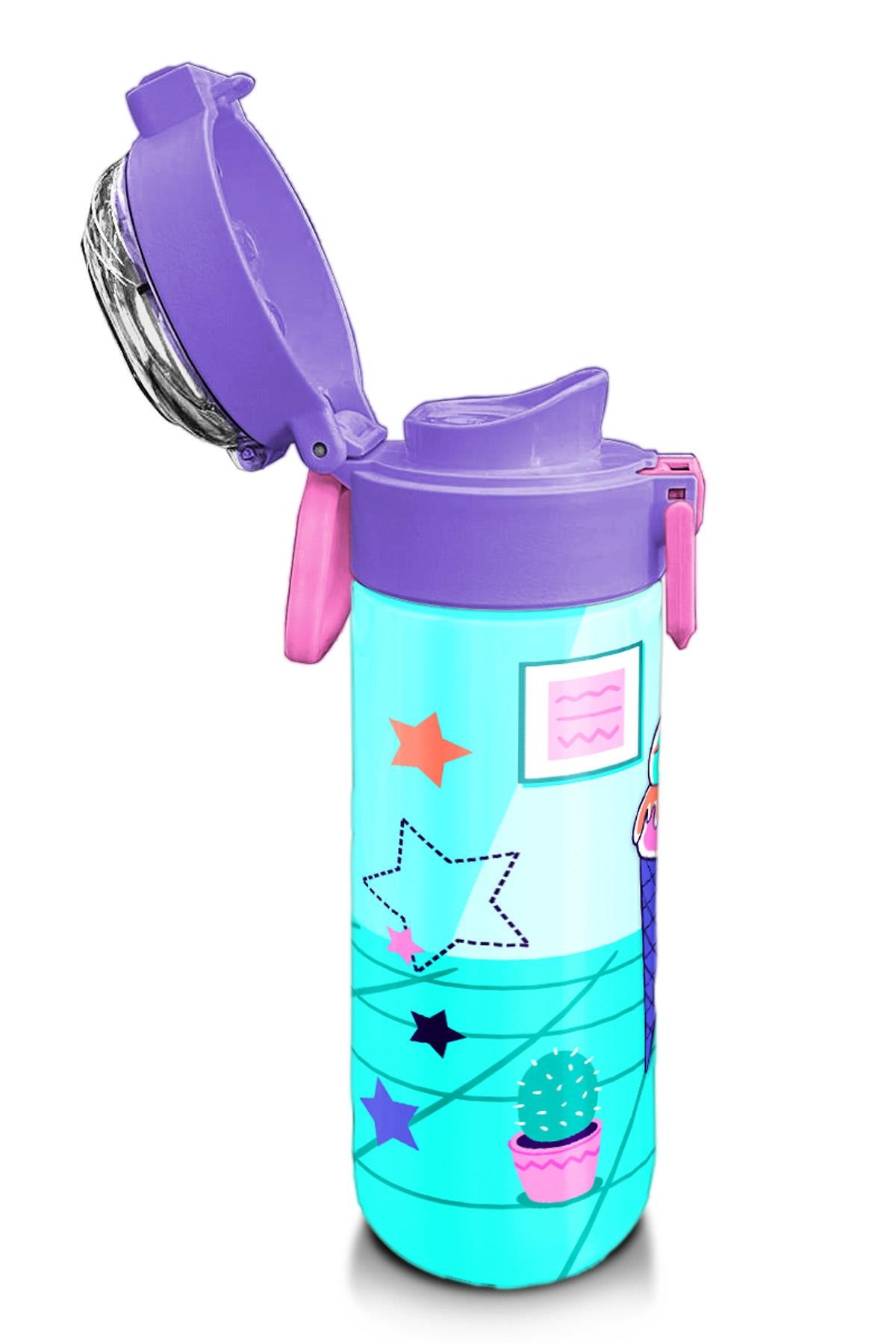 Coral High Kids Turkuaz Pembe Dondurmalı Desenli Pipetli ve Direkt İçim Çelik Termos 500 ml 31952
