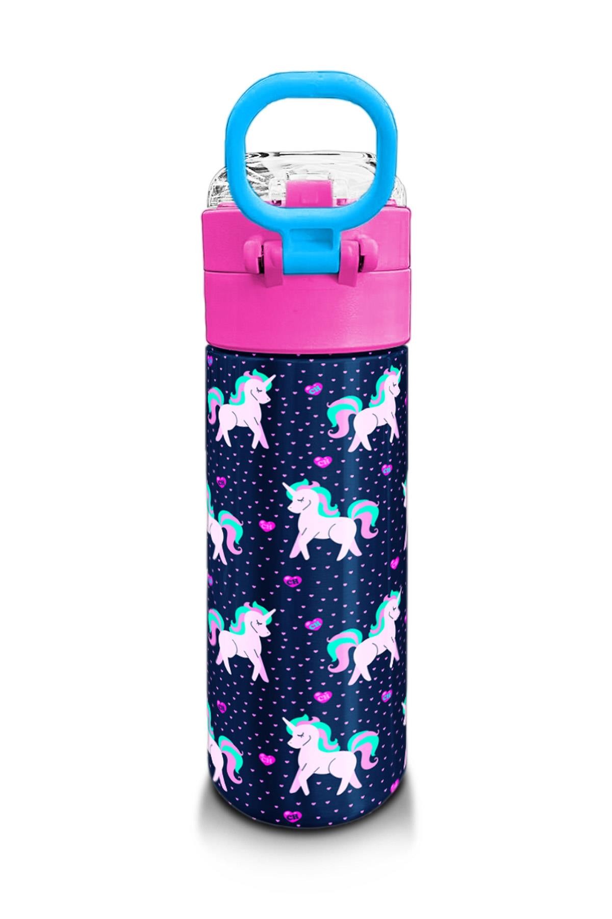 Coral High Kids Lacivert Pembe Unicorn Desenli Pipetli ve Direkt İçim Çelik Termos 500 ml 31915