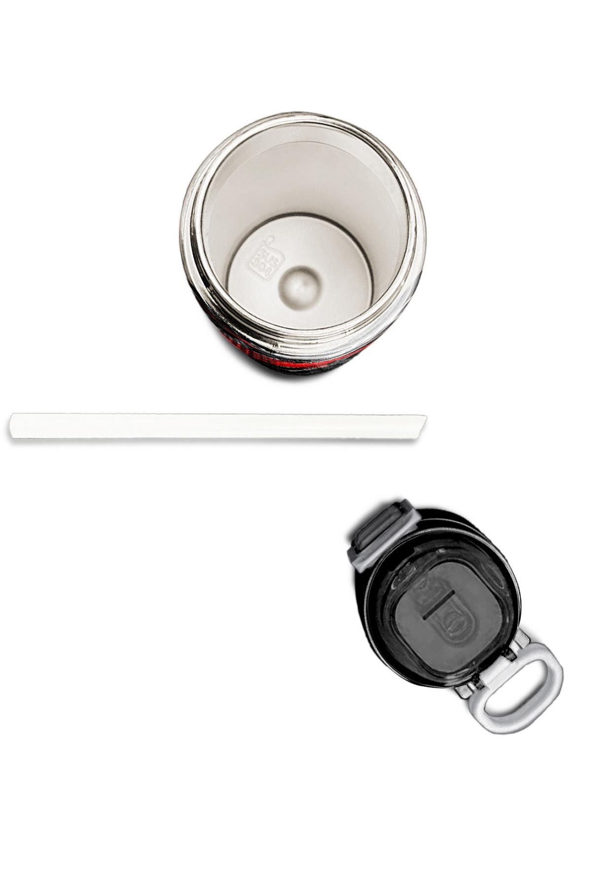 Coral High Kids Siyah Kırmızı Anime Araba Desenli Pipetli ve Direkt İçim Çelik Termos 500 ml 31948