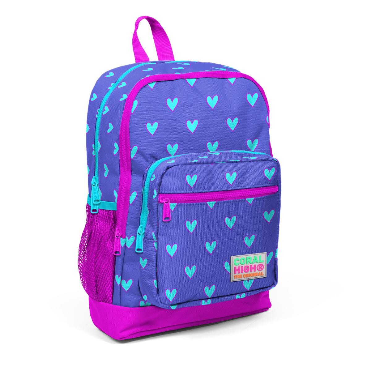 Coral High Kids Lavanta Pembe Kalp Desenli 3’lü Okul Çanta Seti SET0123706