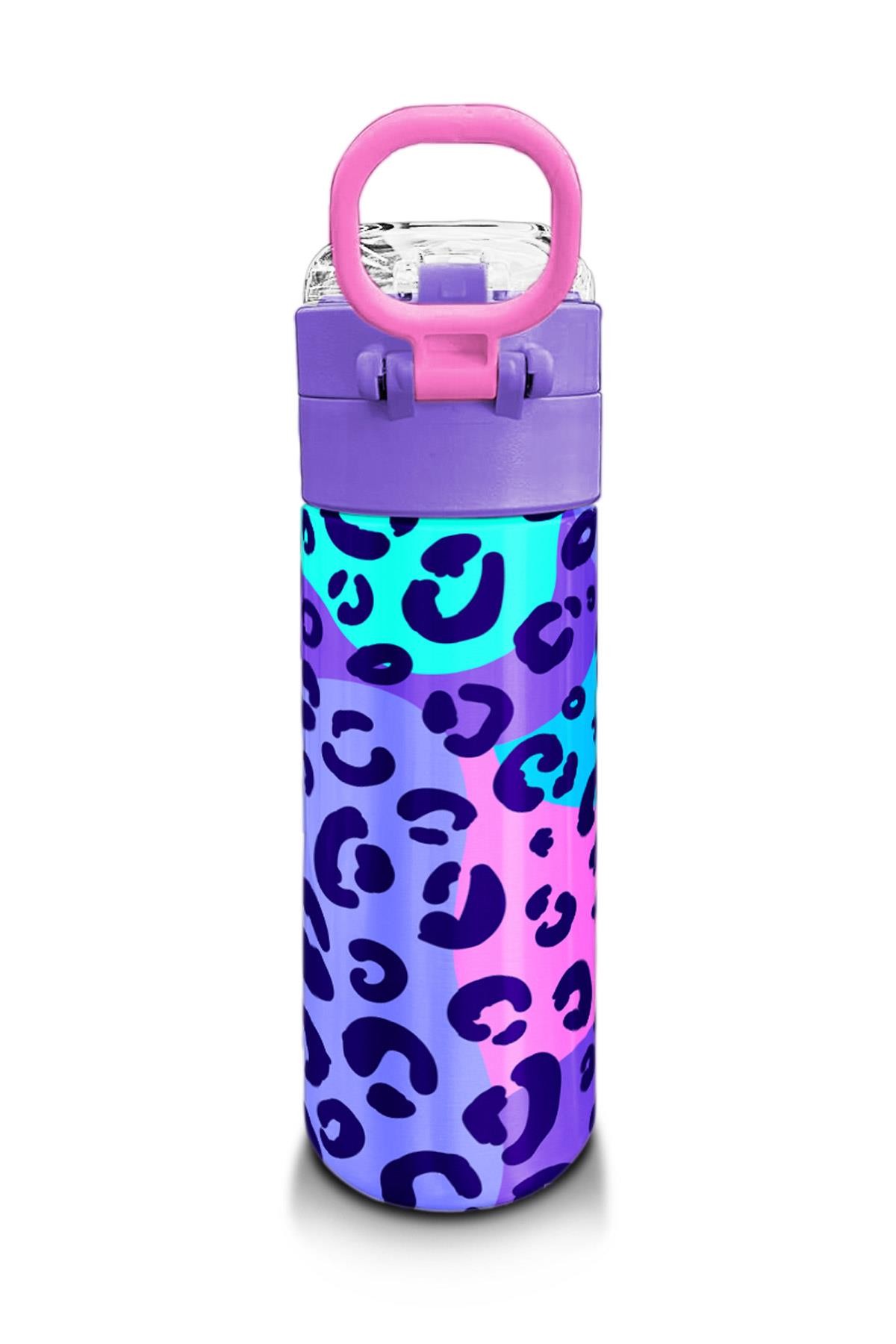 Coral High Kids Mor Leopar Desenli Pipetli ve Direkt İçim Çelik Termos 500 ml 31846