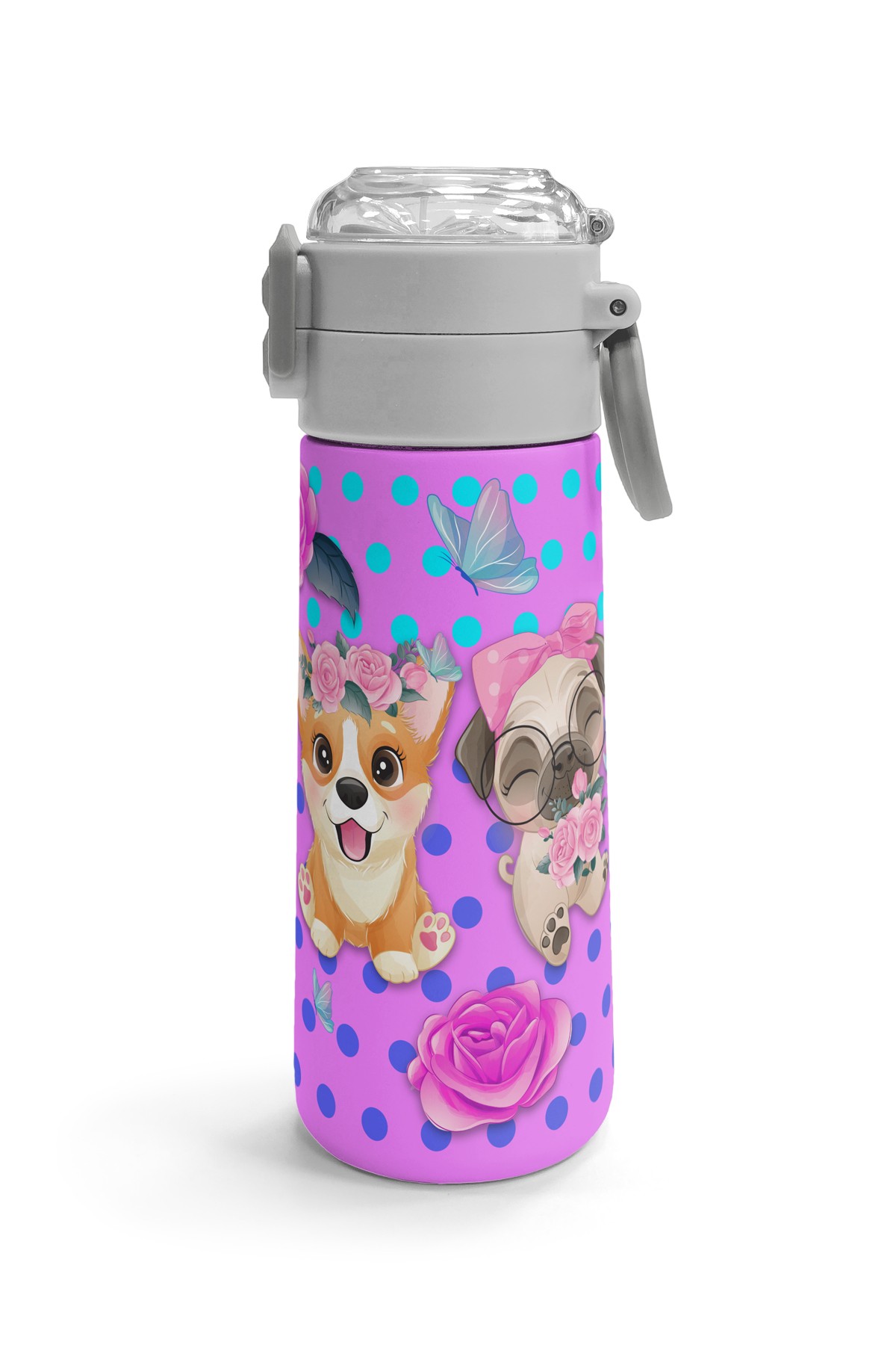 Coral High Kids Pembe Köpek Desenli Pipetli ve Direkt İçim Çelik Termos 500 ml 31951