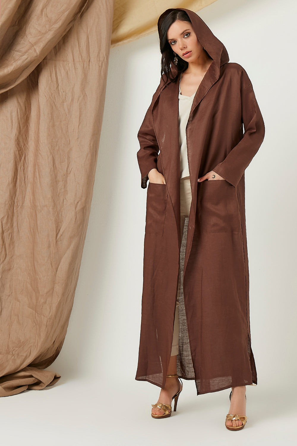 Chocolate  Brown  Hooded Kaftan