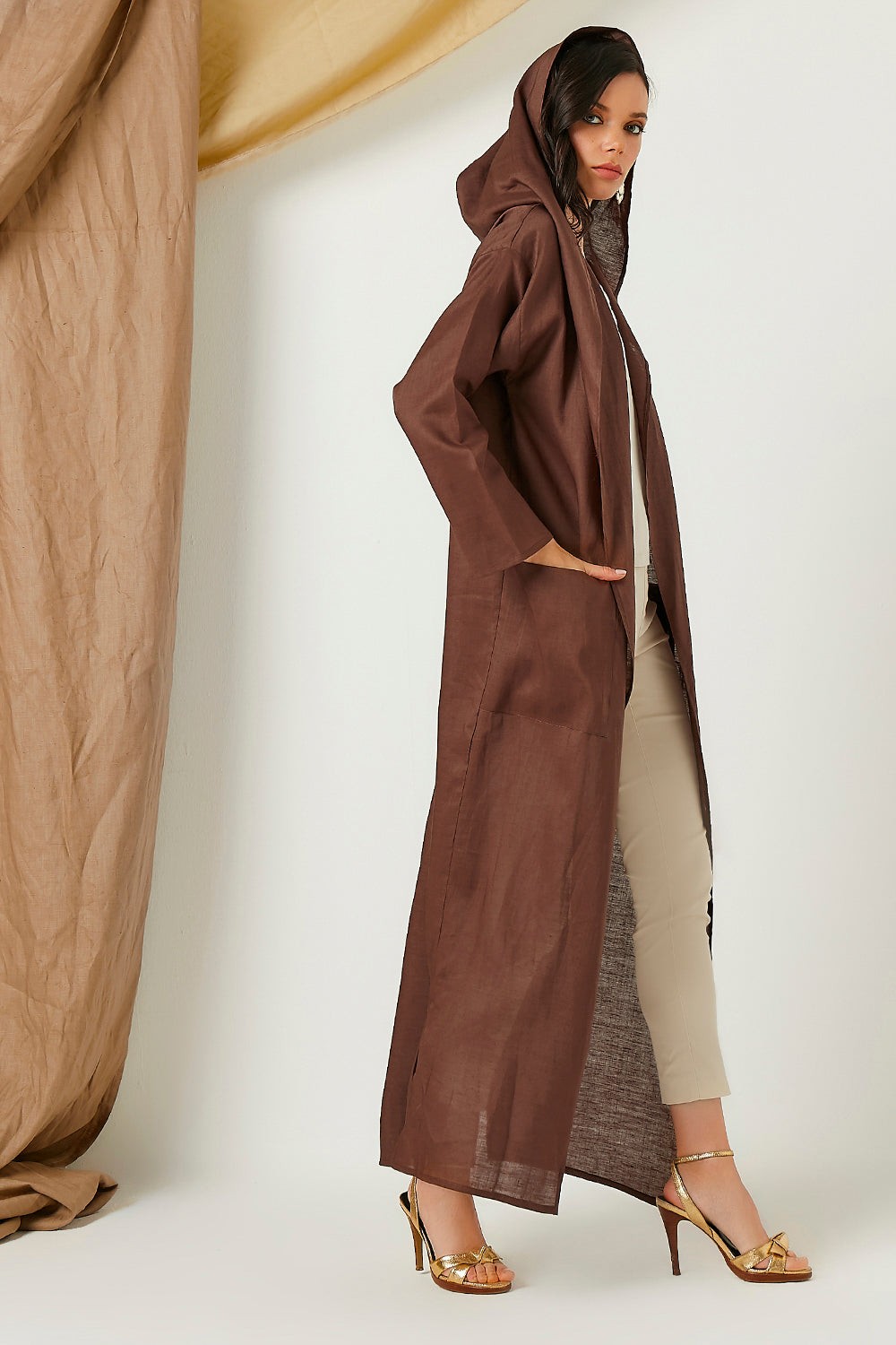 Chocolate  Brown  Hooded Kaftan