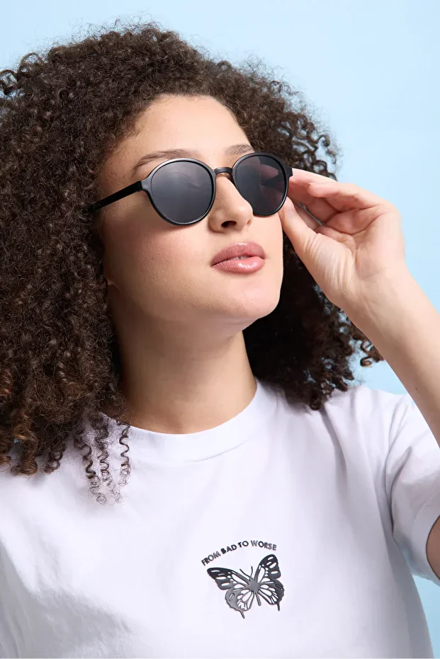 Sabina Zarif Oval Unisex Siyah Yeni Sezon Popüler Güneş Gözlüğü - Siyah