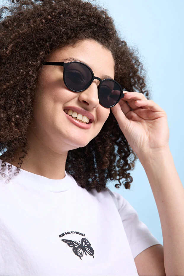 Sabina Zarif Oval Unisex Siyah Yeni Sezon Popüler Güneş Gözlüğü