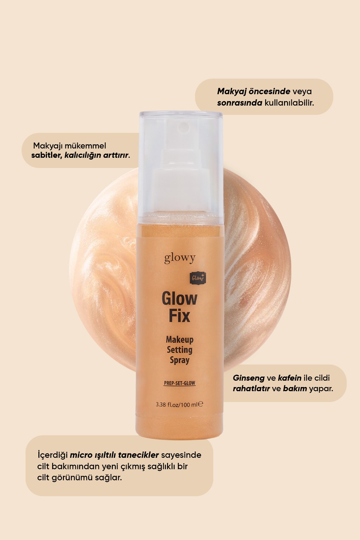 Glow Fix Işıltılı, Cildi Yenileyen, Makyaj Sabitleyici Sprey 100ml
