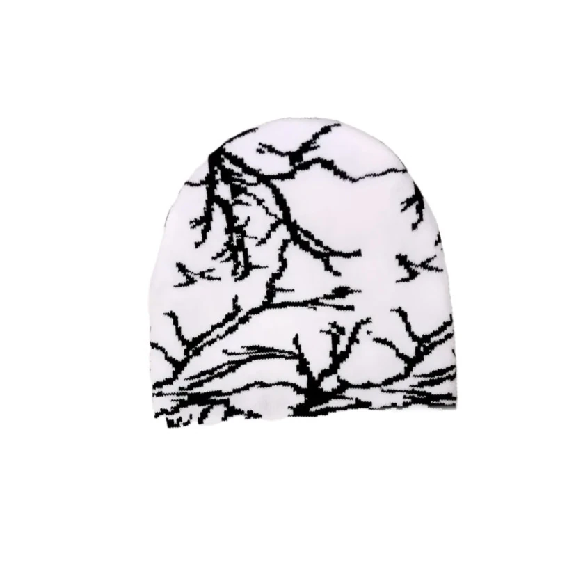 Yıldırım Desenli Beyaz Y2k Bere