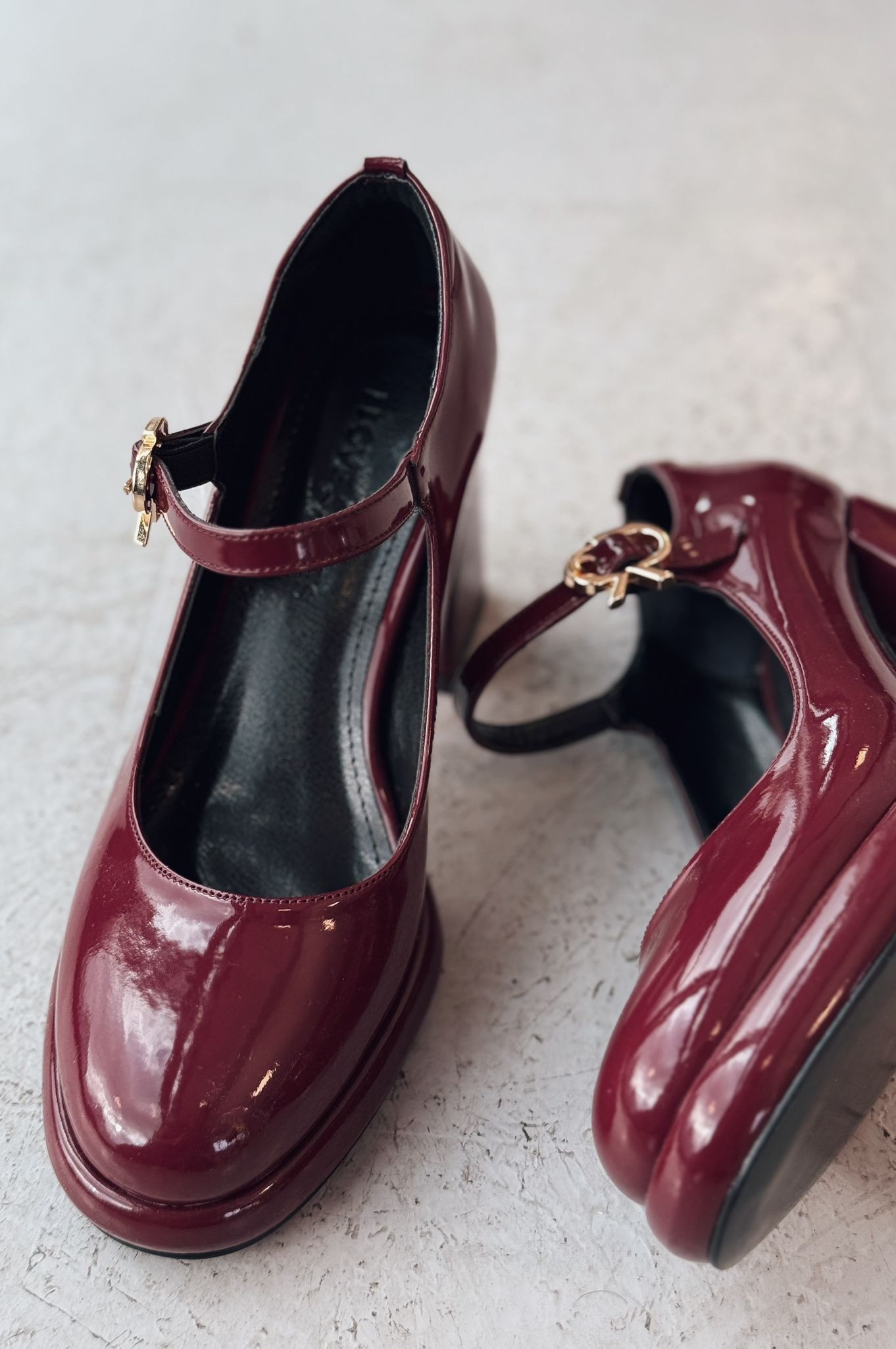 Adelow Burgundy Platform Heeled Mary Jane Women