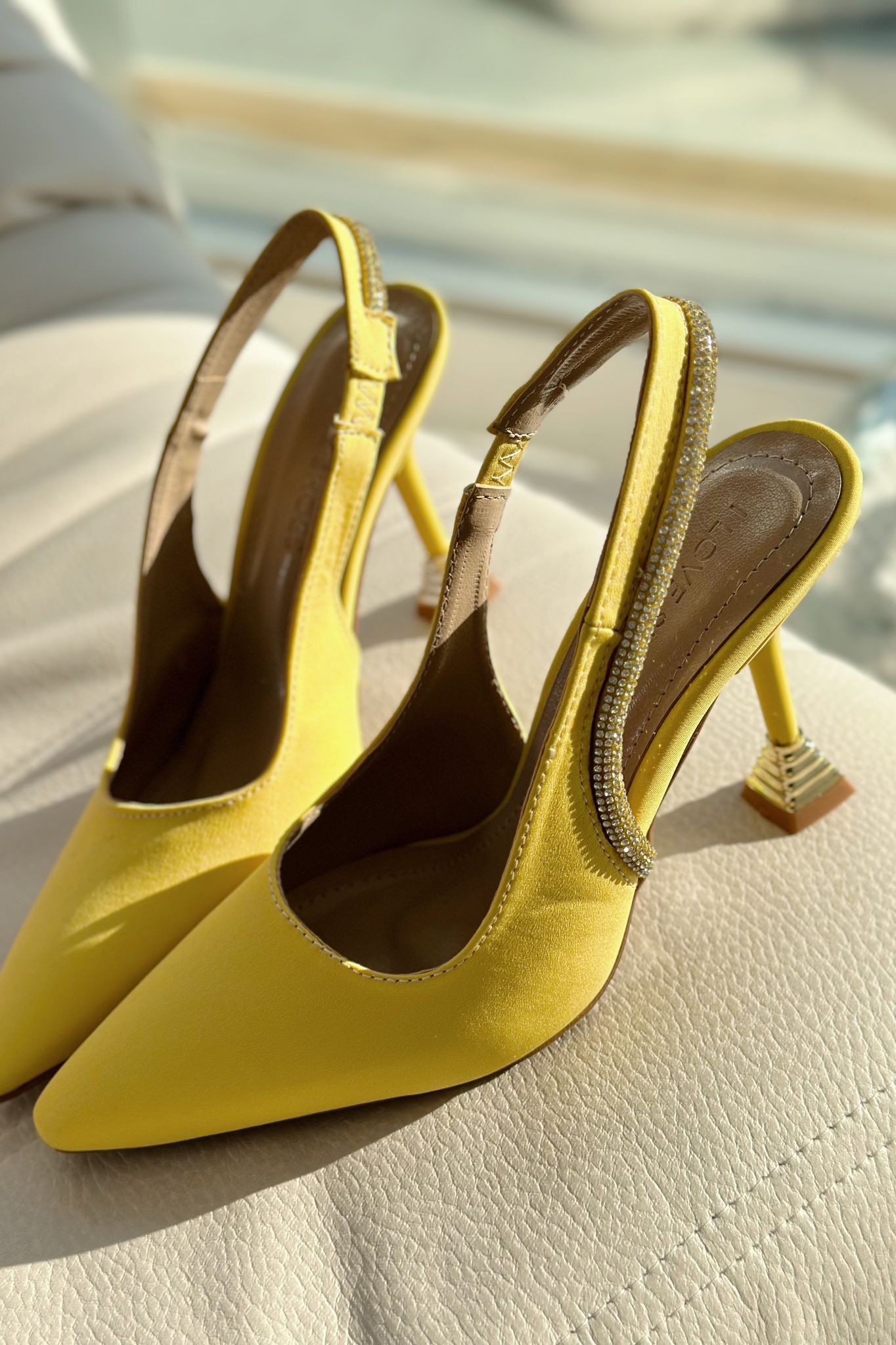 Alinso Matte Satin Stone Detailed Stiletto Yellow